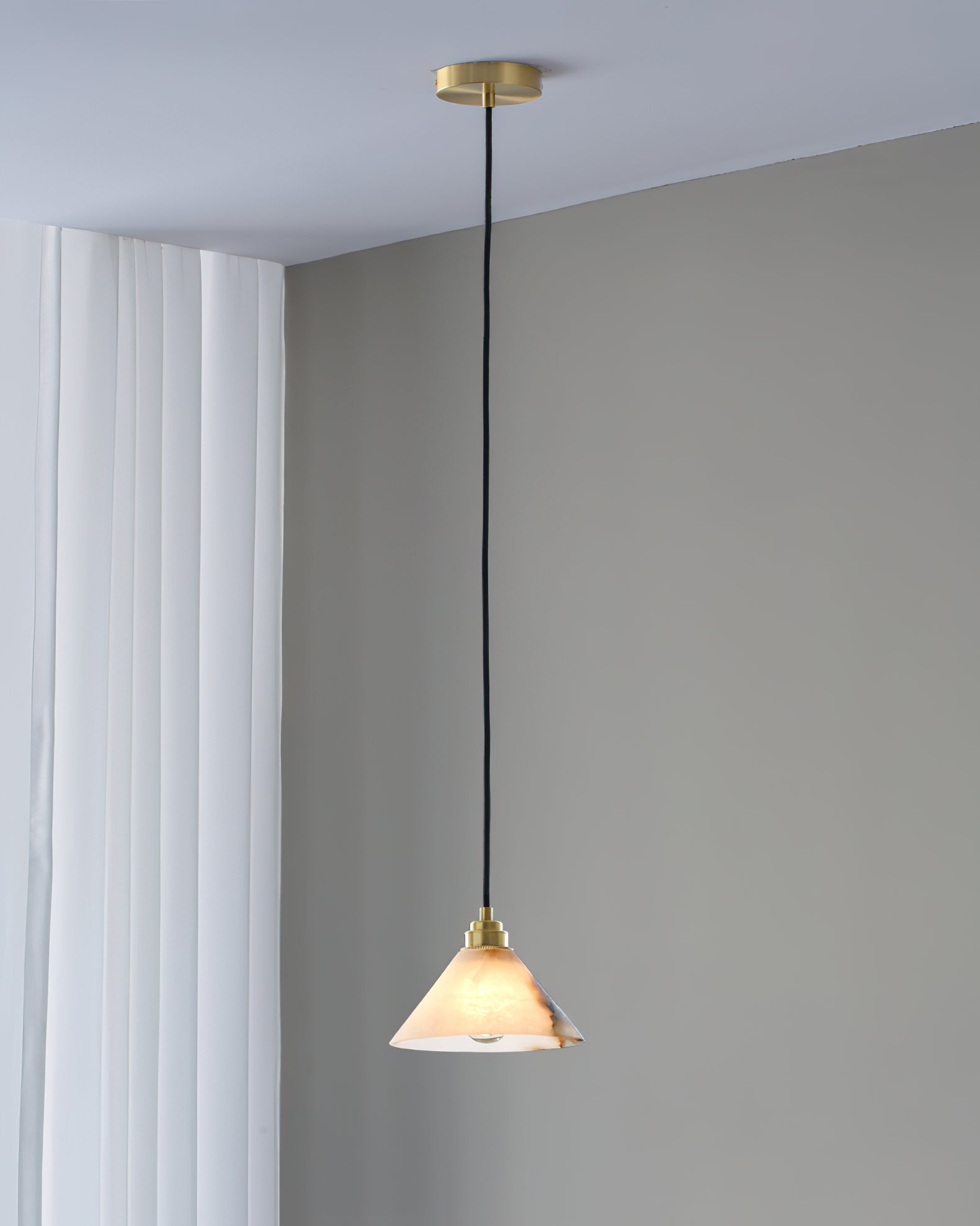 Conical Brass Alabaster Pendant Lamp D425