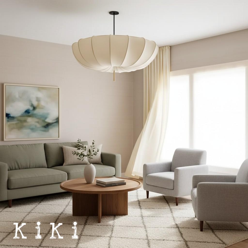 Traditional Round Fabric Shade Pendant Lamp - Elegant Fixture for Living Room K1281