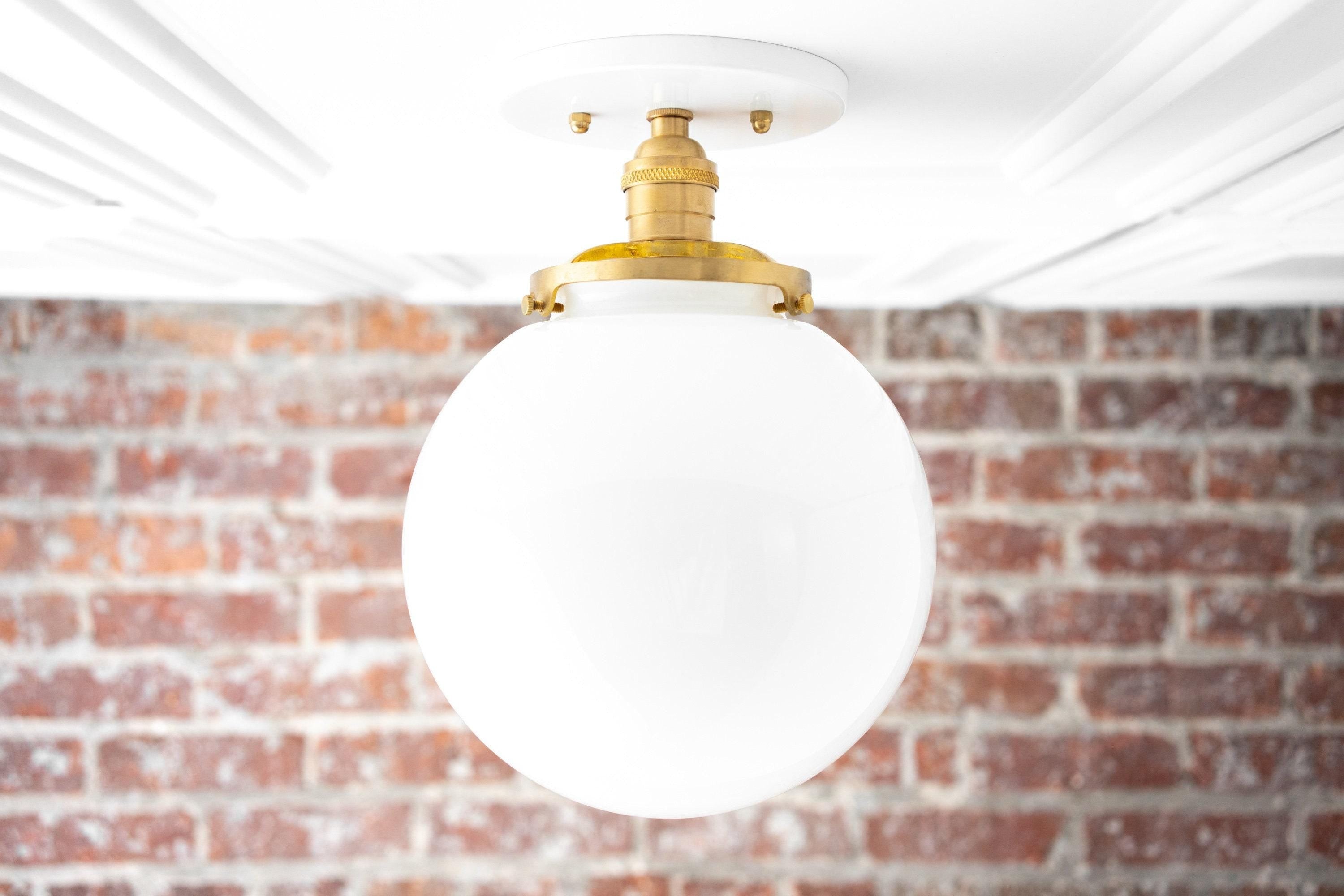 Glorica Glass Mid Century Semi Flush Ceiling Light - White Opal Glass Globe Fixture K1553