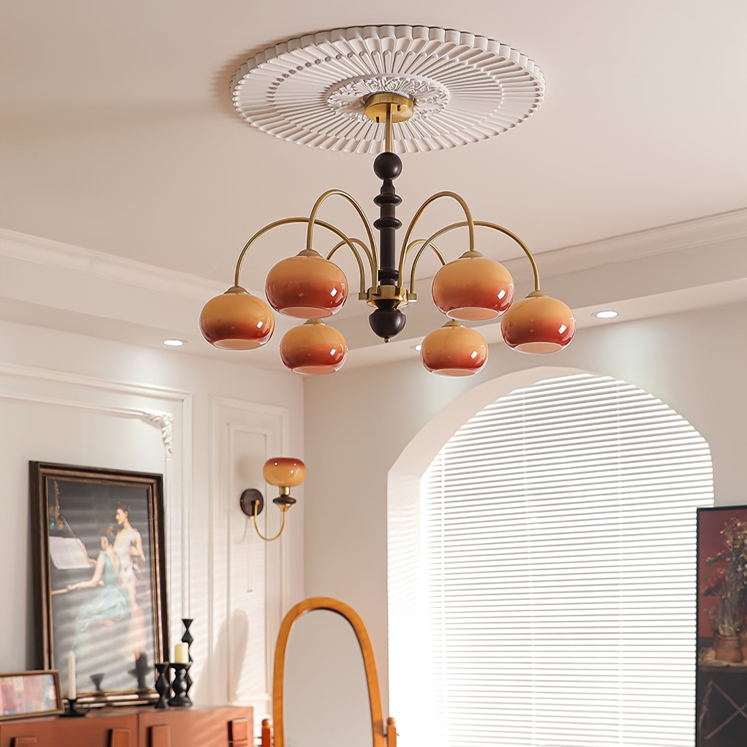 Vintage Bauhaus Persimmon Chandelier K632