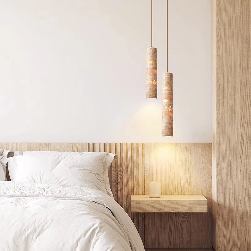 Cream Travertine Tube Pendant Light D912