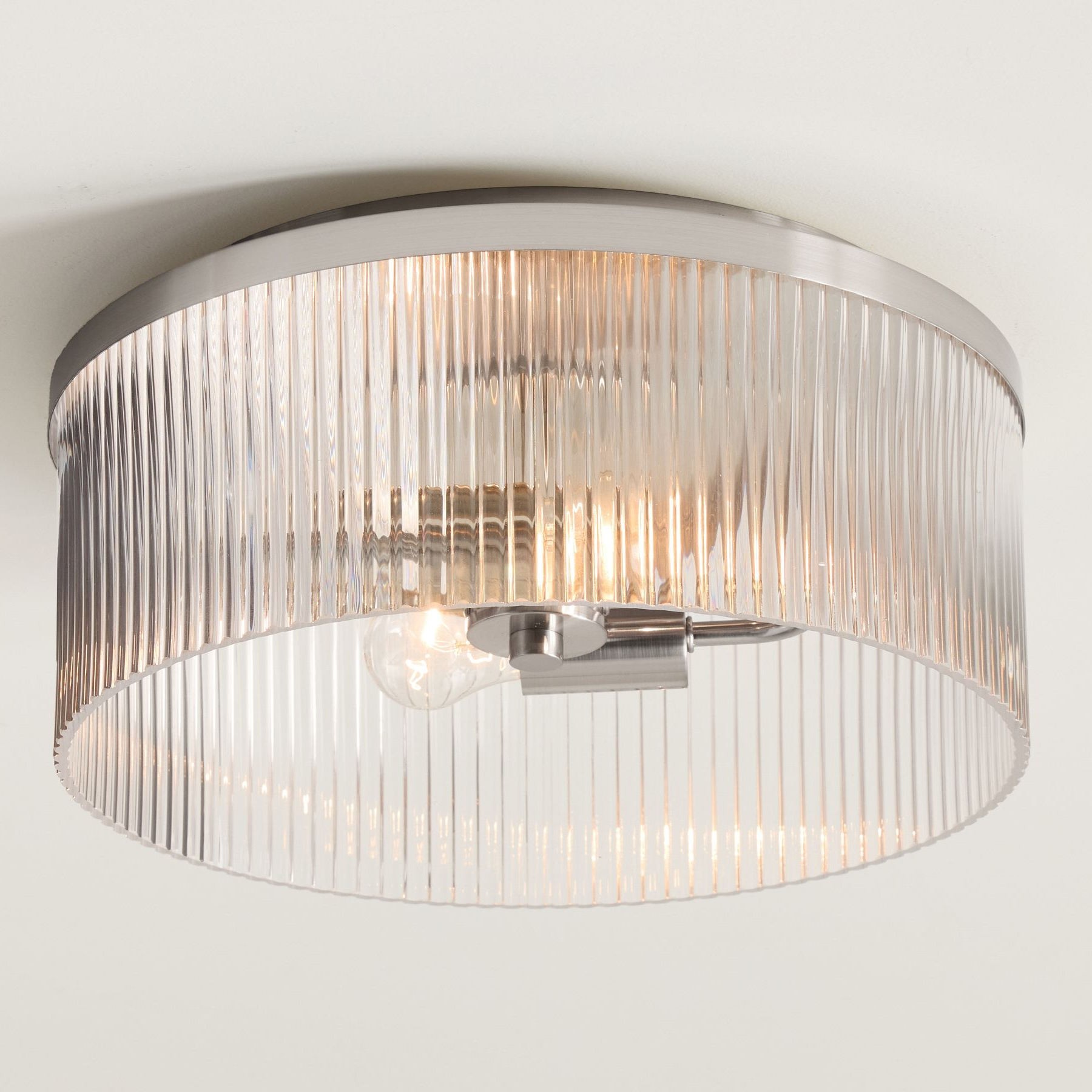 Bravira Flush Mount Ceiling Light - Ribbed & Bubbled Glass Metal Light K1323