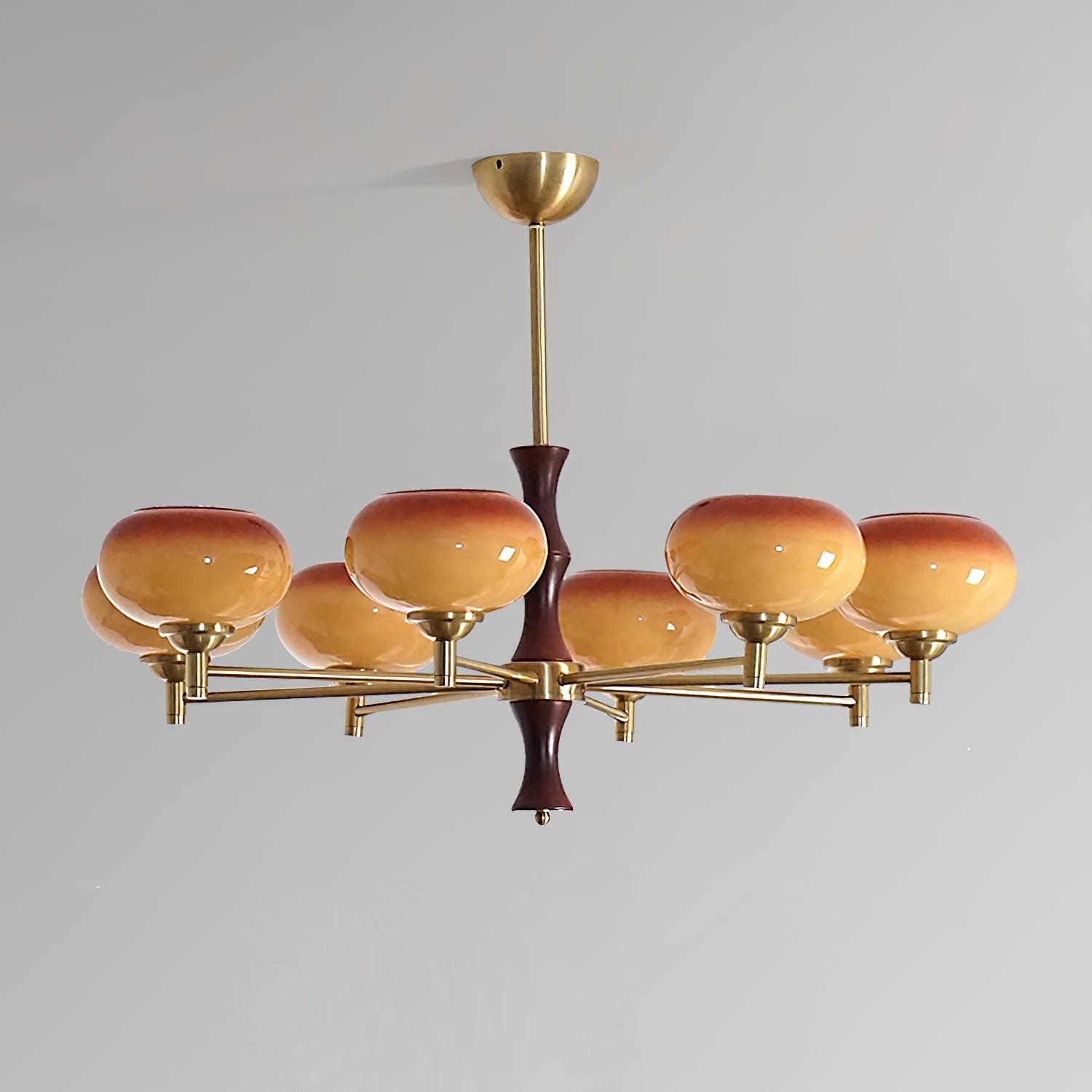 Vintage Mid Century Persimmon Glass Chandelier K757