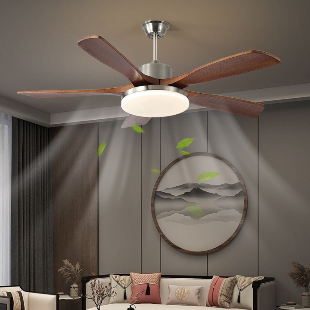 Retro Wooden Blades Ceiling Fan Light With Walnut Color Blades K1115