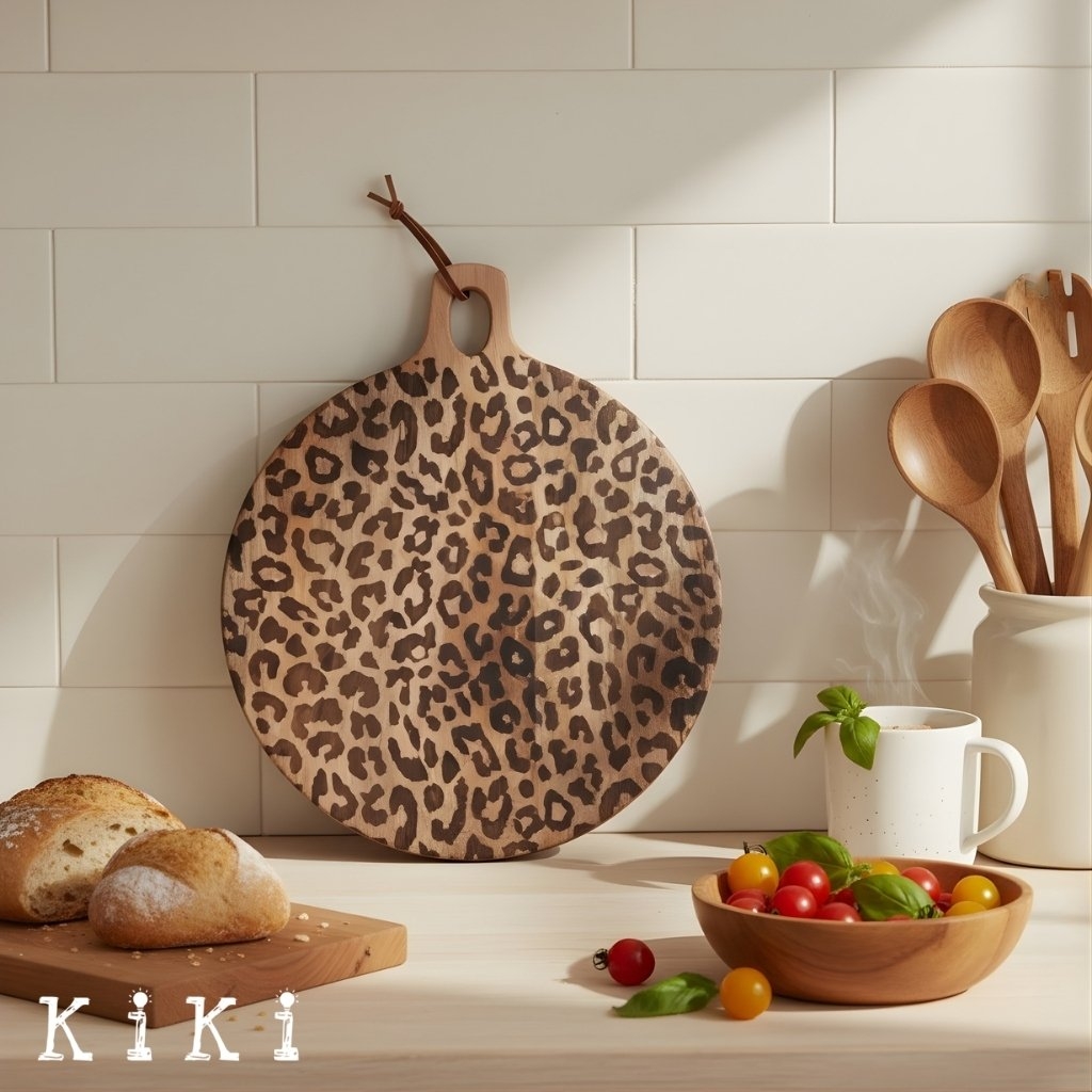Lepwood Leopard Print Wooden Serving Board for Kitchen Styling and Entertaining K2346