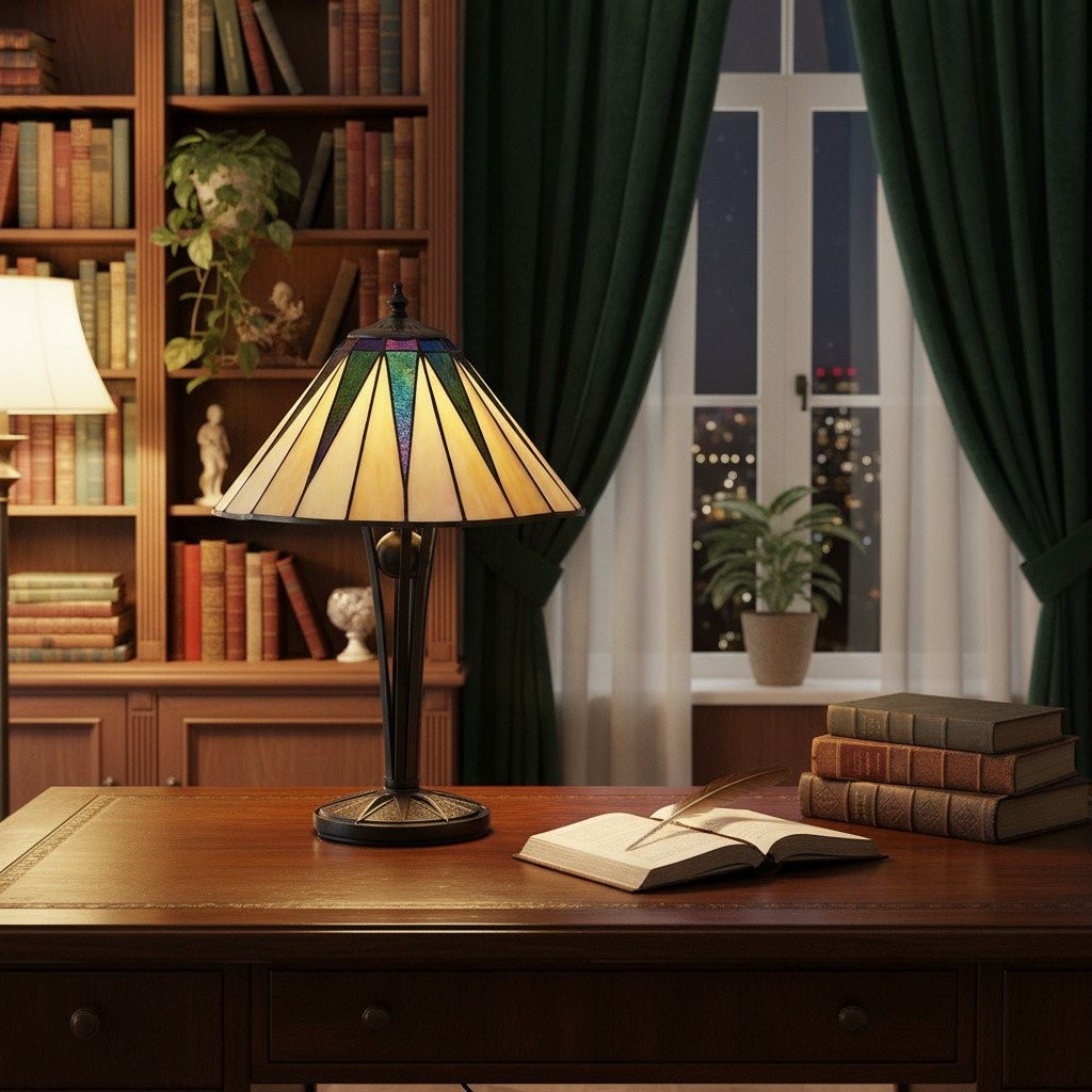 TF Dark Star Tiffany Style Geometric Shade Table Lamp for Bedroom and Accent Lighting K1943