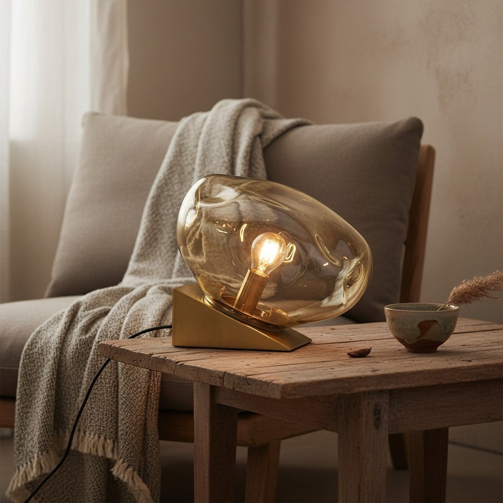 Glissora Glass Table Lamp - Soft Sculptural Glass Form for Living Room or Bedroom K1764