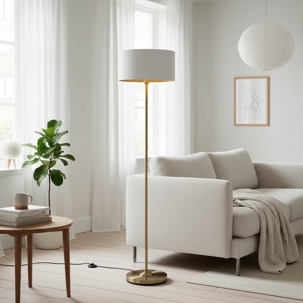Tela Drum Shade Floor Lamp - Contemporary Fabric Standing Lamp for Home Office K2014