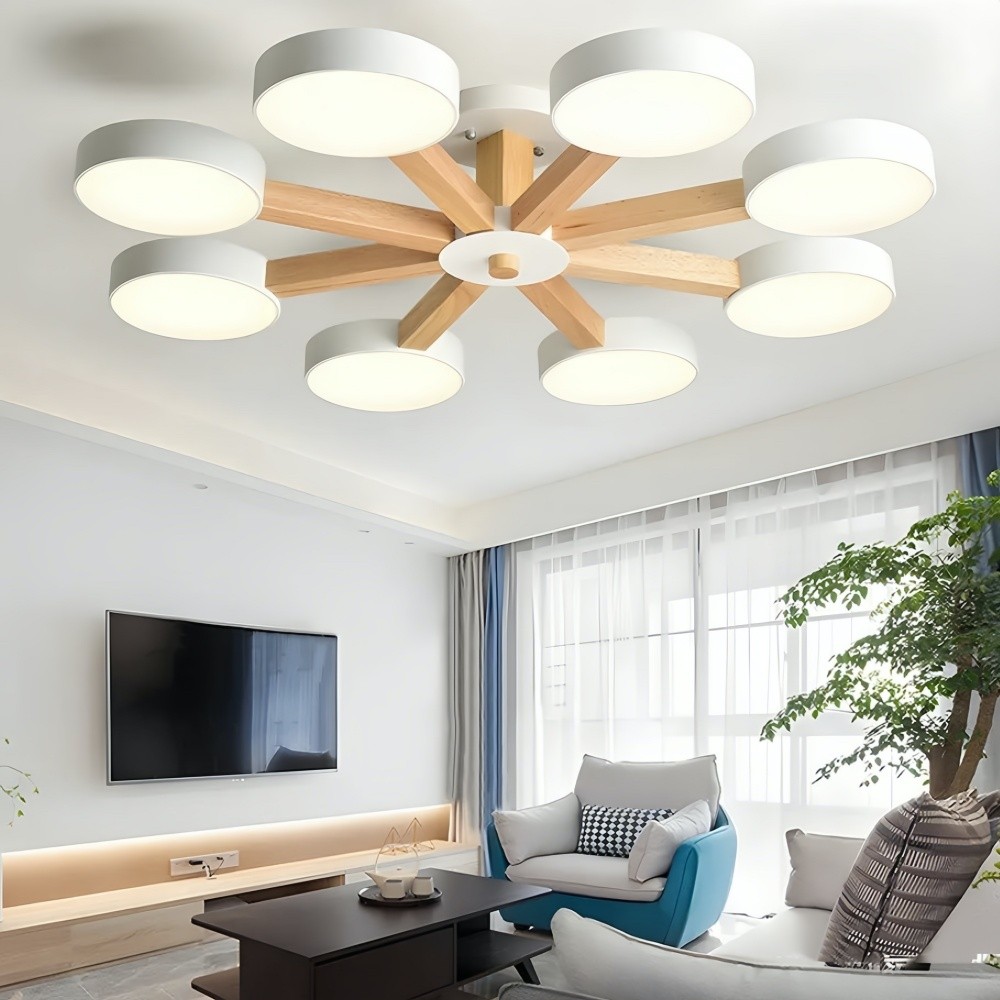 Multiple Round Wood Branched Ceiling Lamp K938