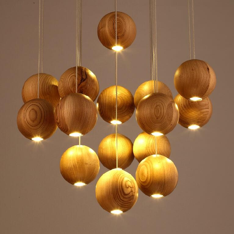 Wooden Orb Sphere Cluster Pendant Light K886