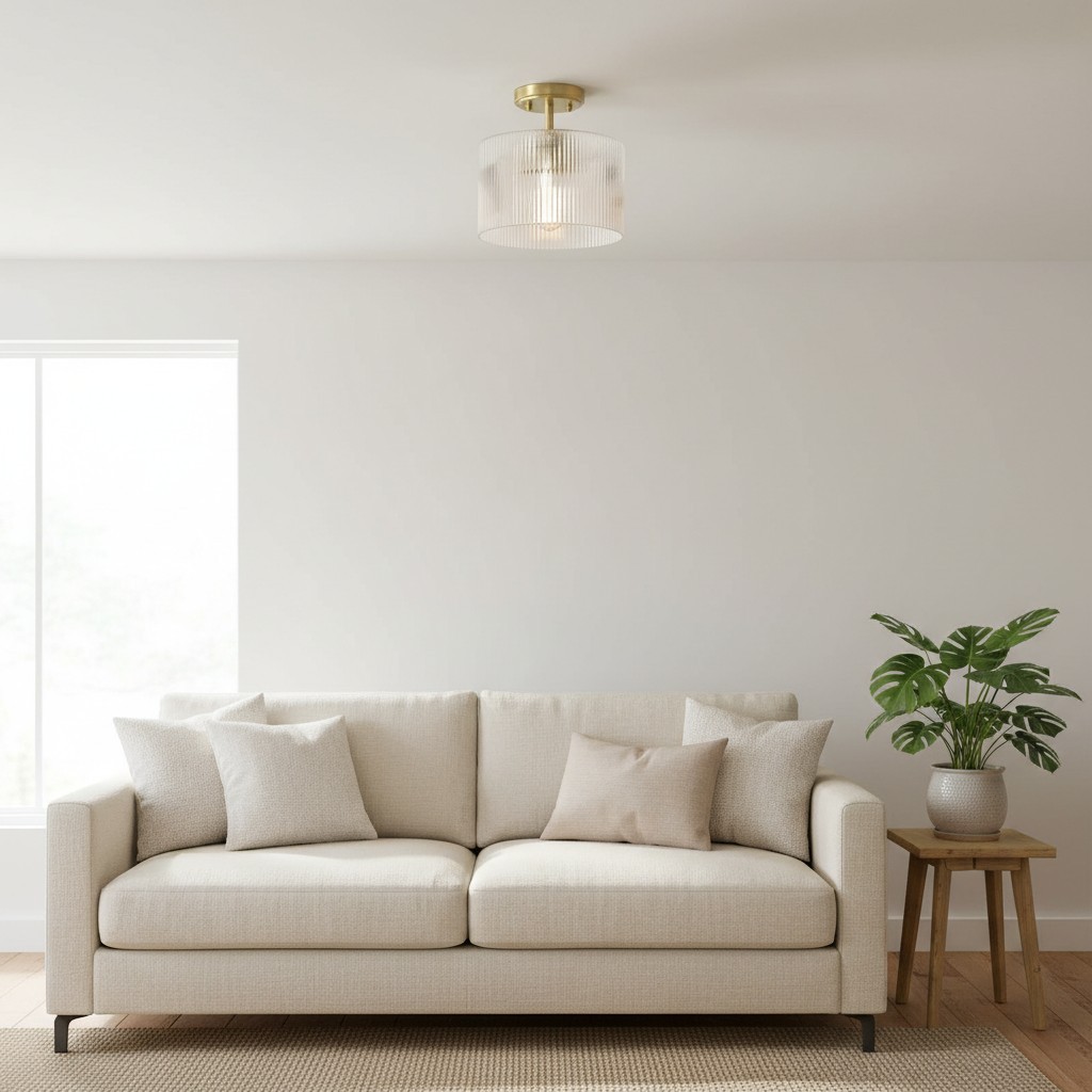 Rivora Ribbed Glass Ceiling Light - Modern Semi Flush Mount Lamp for Bedroom and Hallway K2237