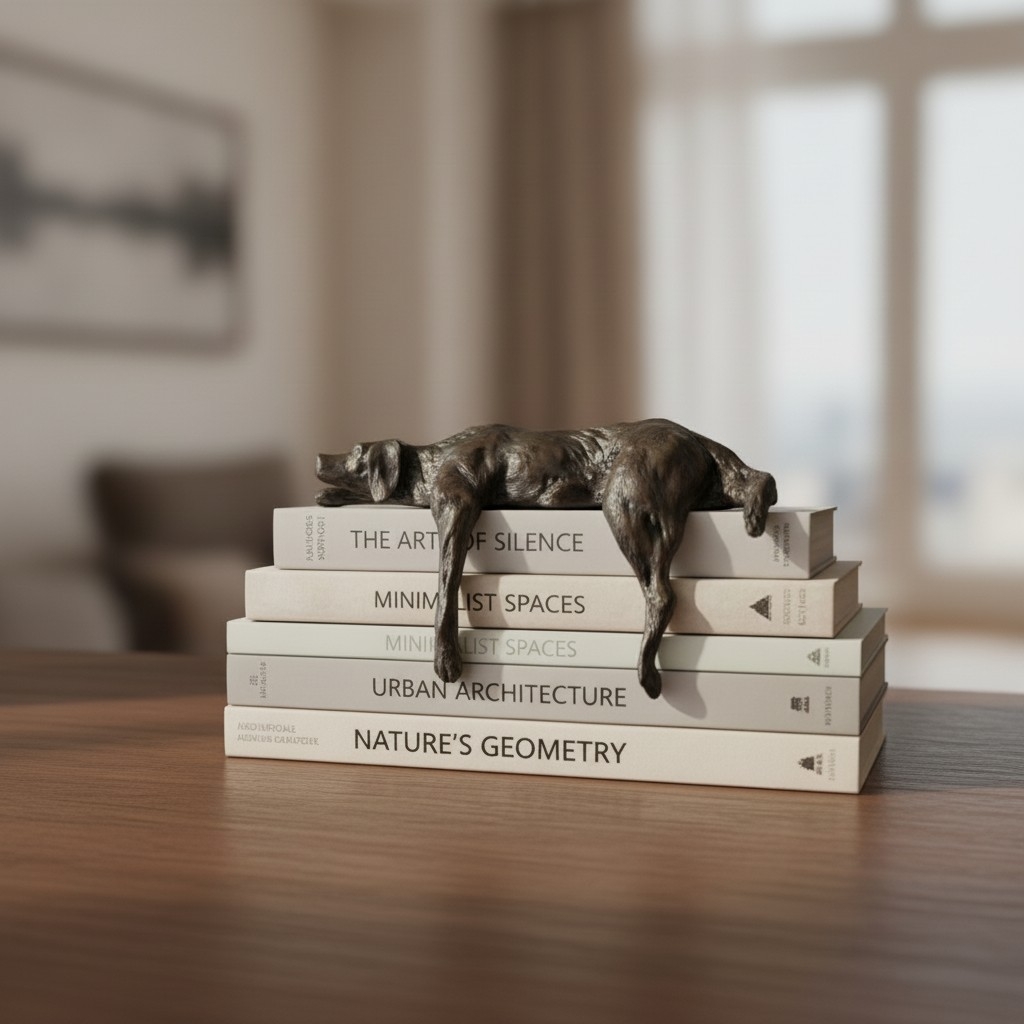 Floxo Artistic Desk and Shelf Figurine - Thinker and Lazy Dog Design for Bookshelves and Tables K2361