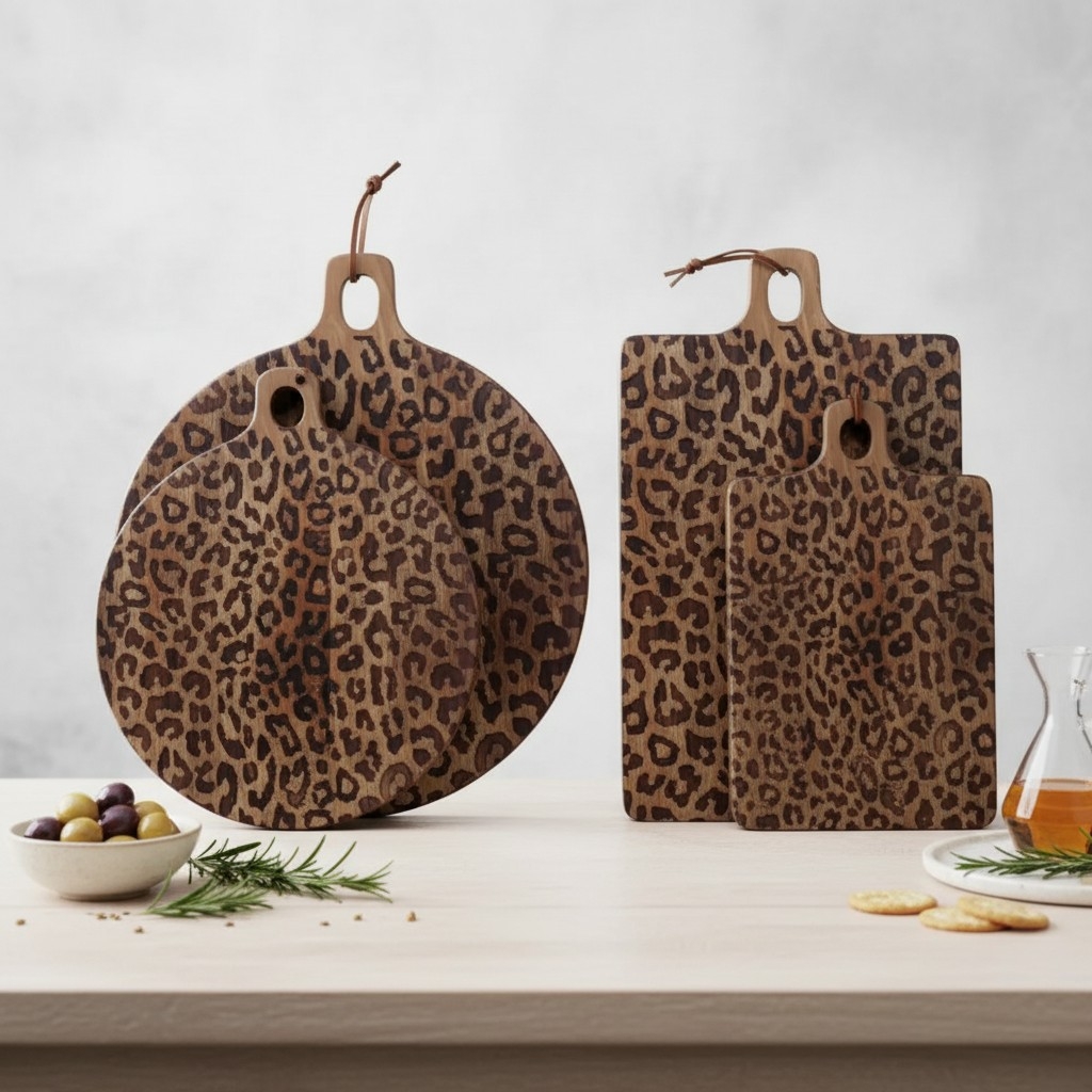 Lepwood Leopard Print Wooden Serving Board for Kitchen Styling and Entertaining K2346