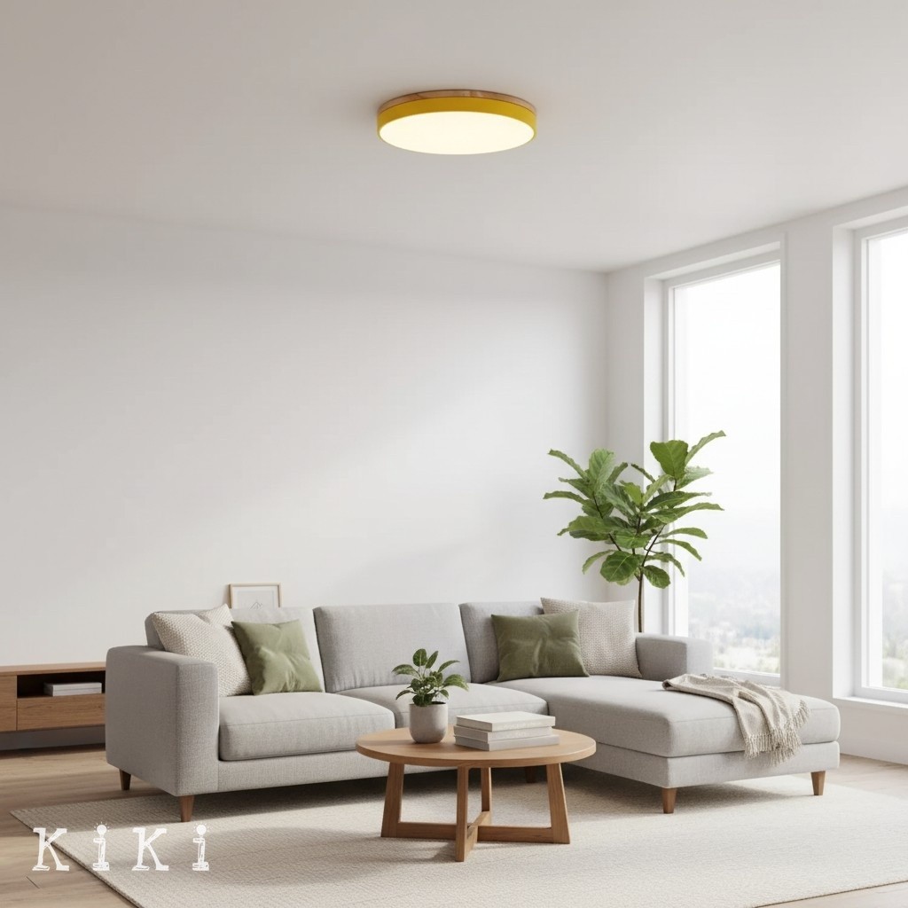 Cielora Elegant Round Acrylic Ceiling Light - Modern Metal Wood Trim Flush Mount for Home K2086