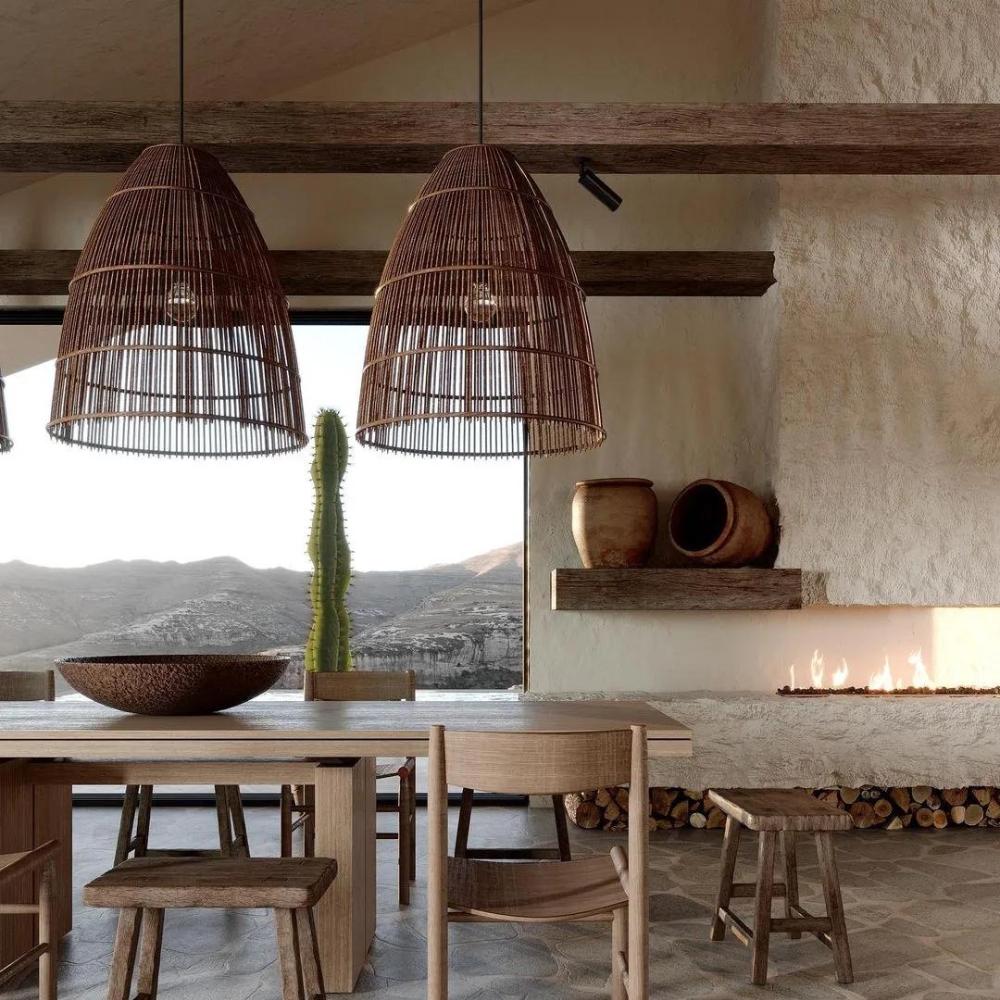 Runa Boho Rattan Pendant Light D831