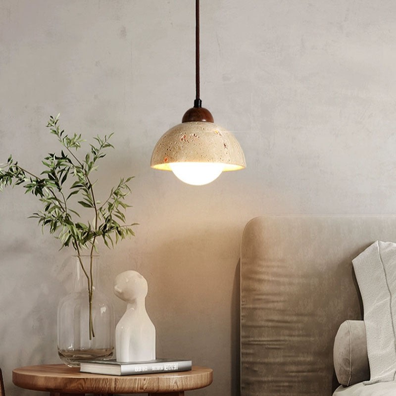 Traditional Japanese Travertine Wood Pendant Lamp K723