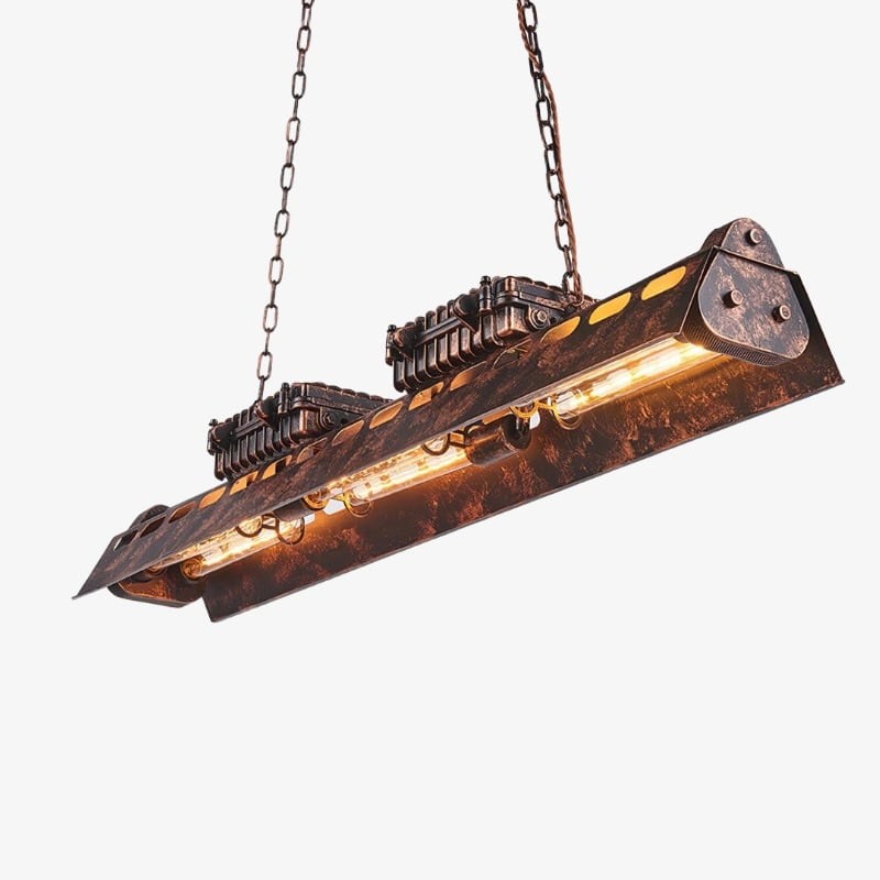Industrax Steampunk  Linear Chandelier - Vintage Metal Frame Lighting for Dining or Living Room K2087