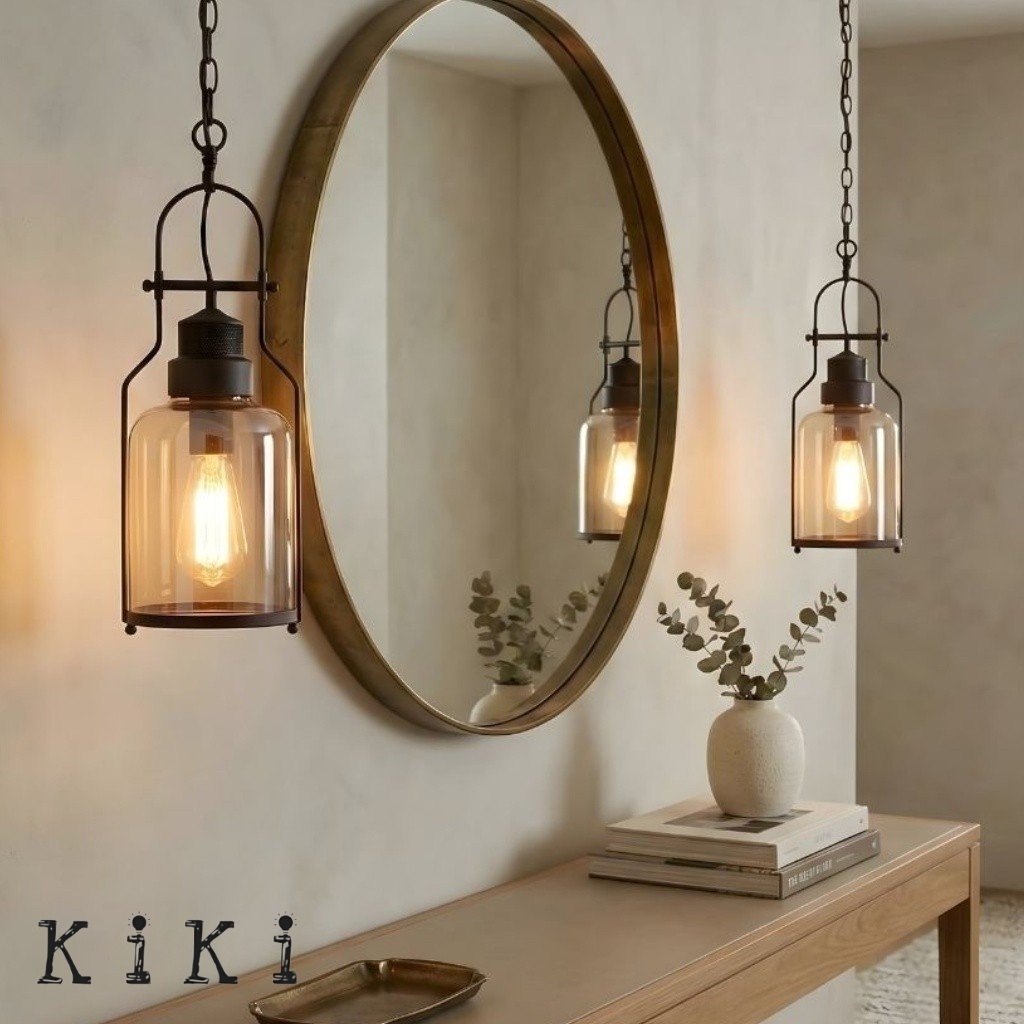 Lirra Retro Glass and Metal Hanging Lamp - Industrial Design for Dining K2234