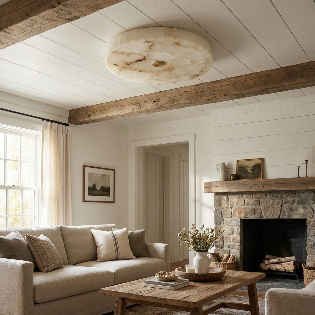 AlbaSphere Modern Round Ultra Thin Ceiling Lamp - Alabaster Contemporary Home Lighting K2319