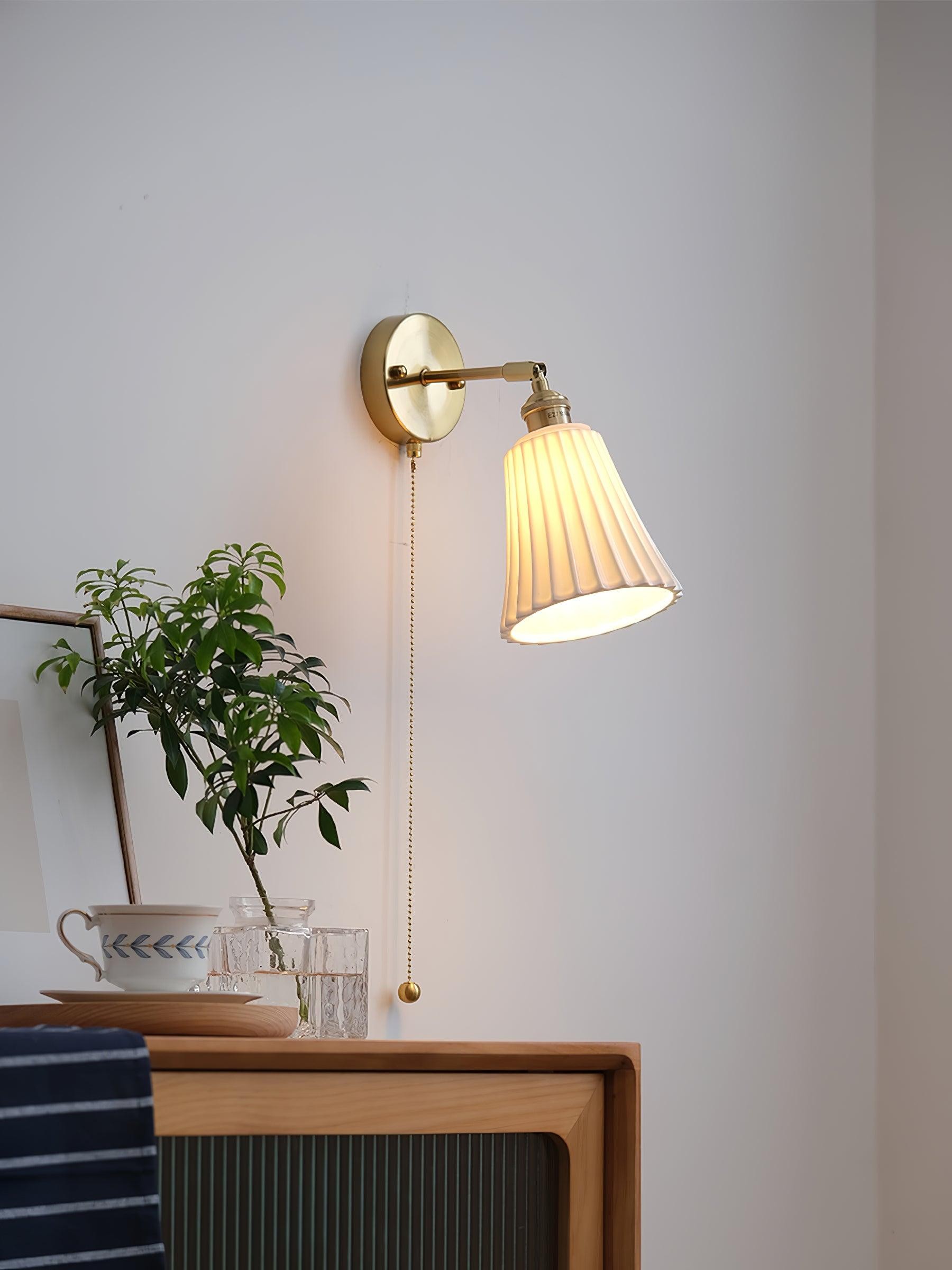 Modern Pull Cord Metal Ceramics Indoor Wall Lamp for Bedroom K730