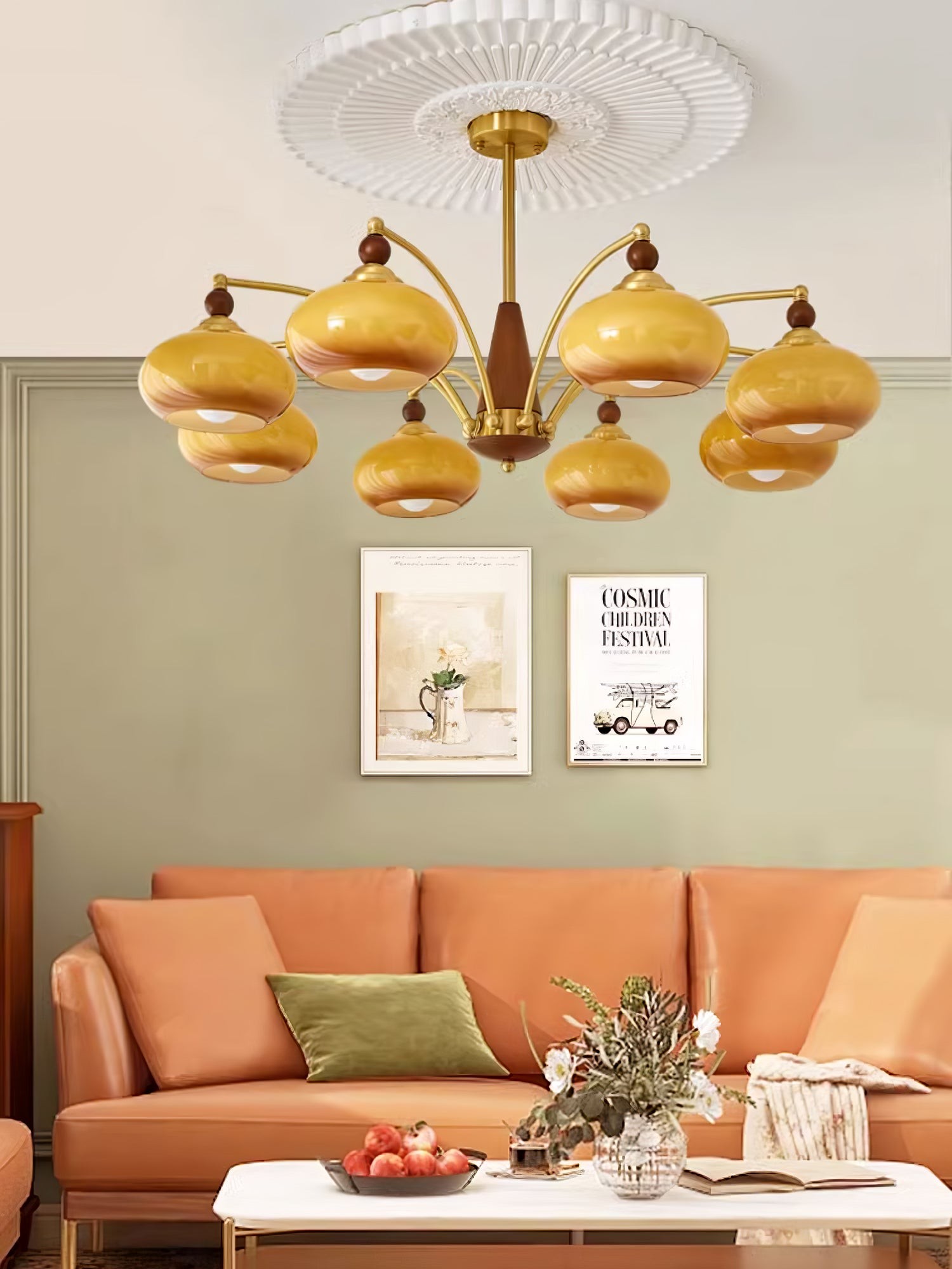 Vintage Multihead Persimmon Chandelier K623