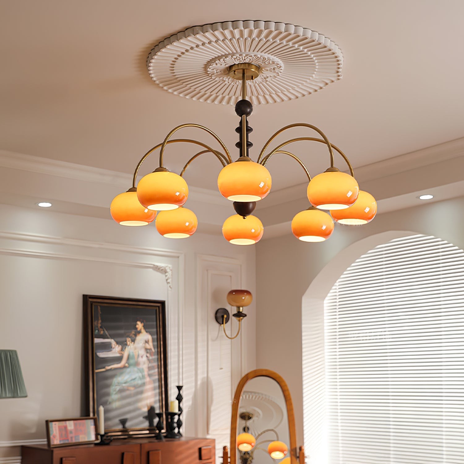 Vintage Bauhaus Persimmon Chandelier K632