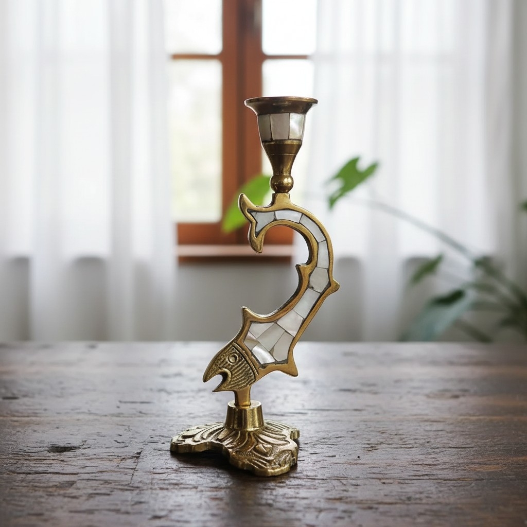 Ossik Veld Vintage Nordic Shell and Cow Bones Candle Holder for Dining Table K2363
