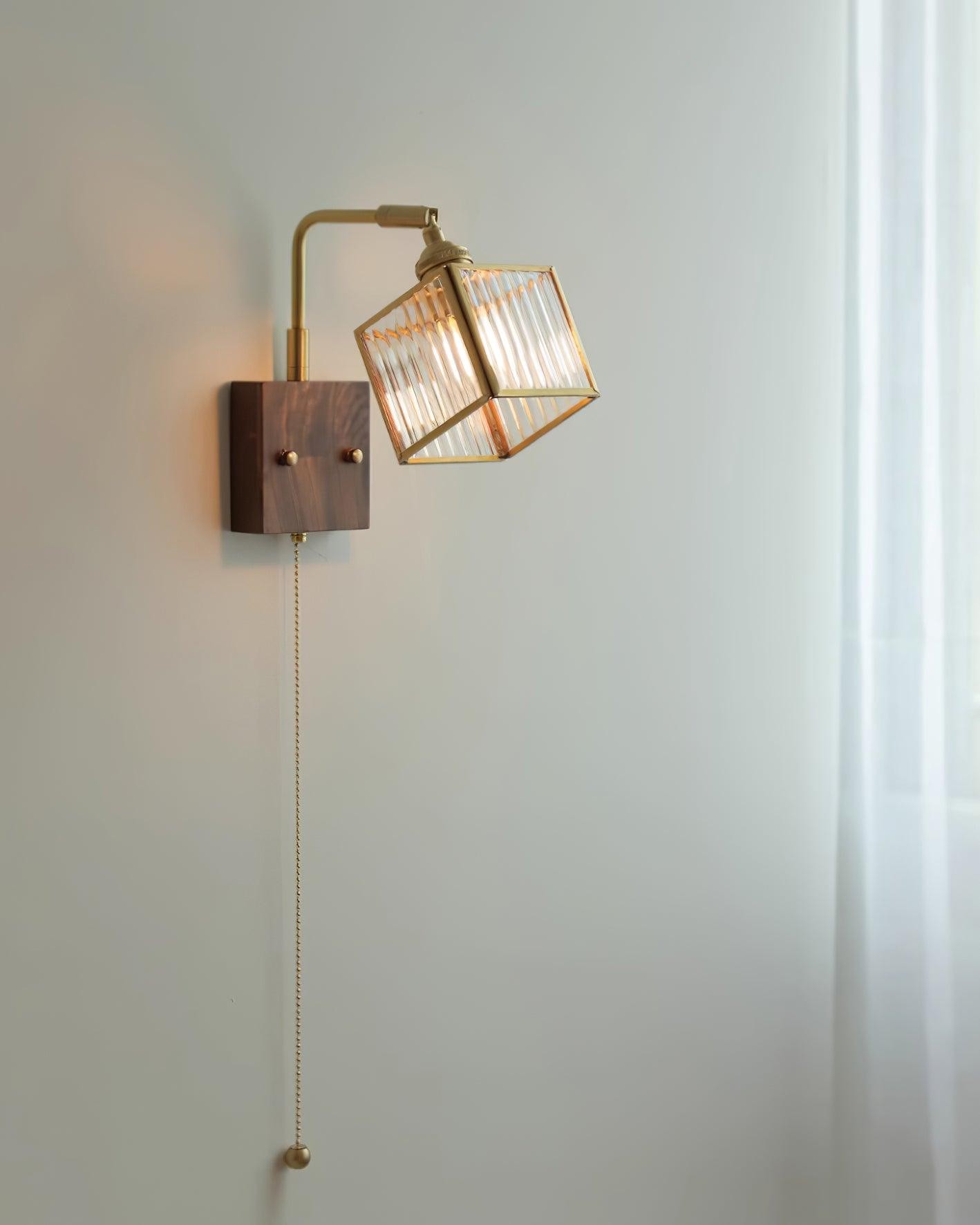 Square Glass Adjustable Wooden Wall Lamp K541