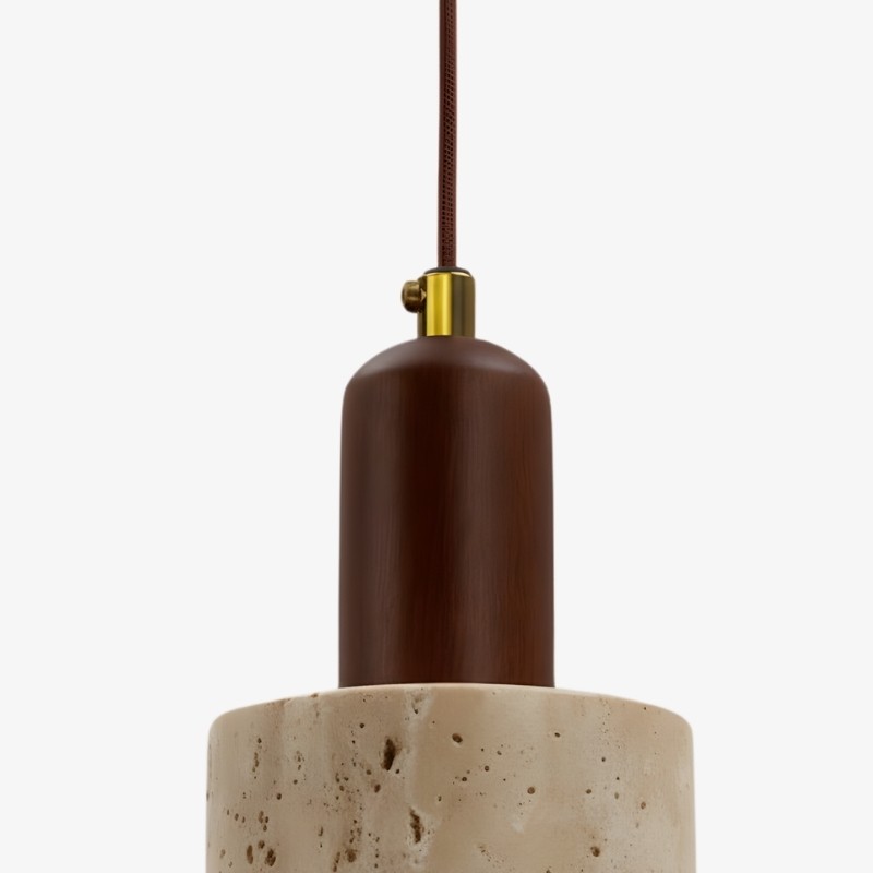 WabiLum Minimalist Japanese Travertine Wood Pendant Light - Elegant Home Lighting for Bedroom K2258