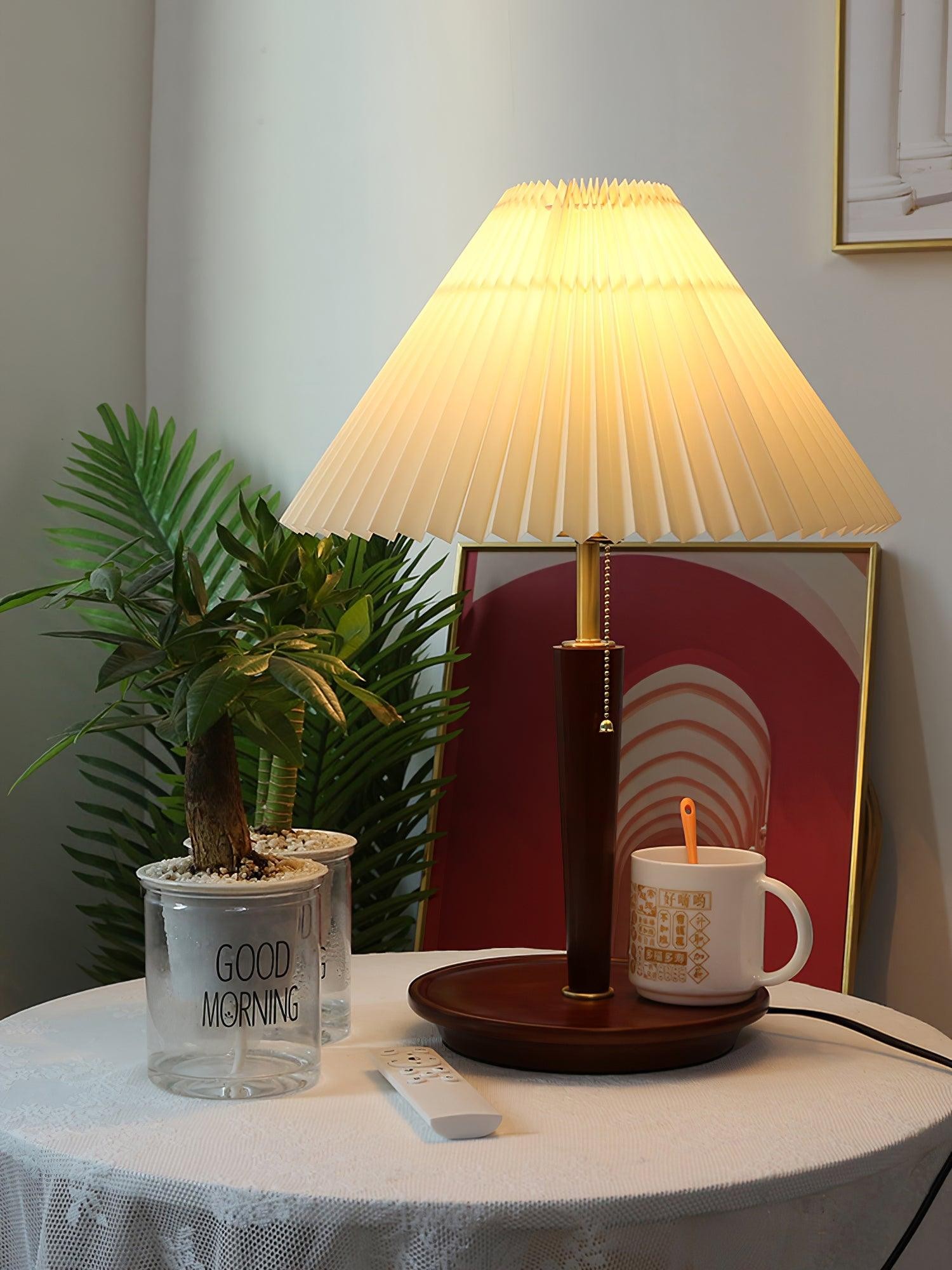 Nordic Retro Pleated Fabric Wooden Table Lamp For Bedroom K330