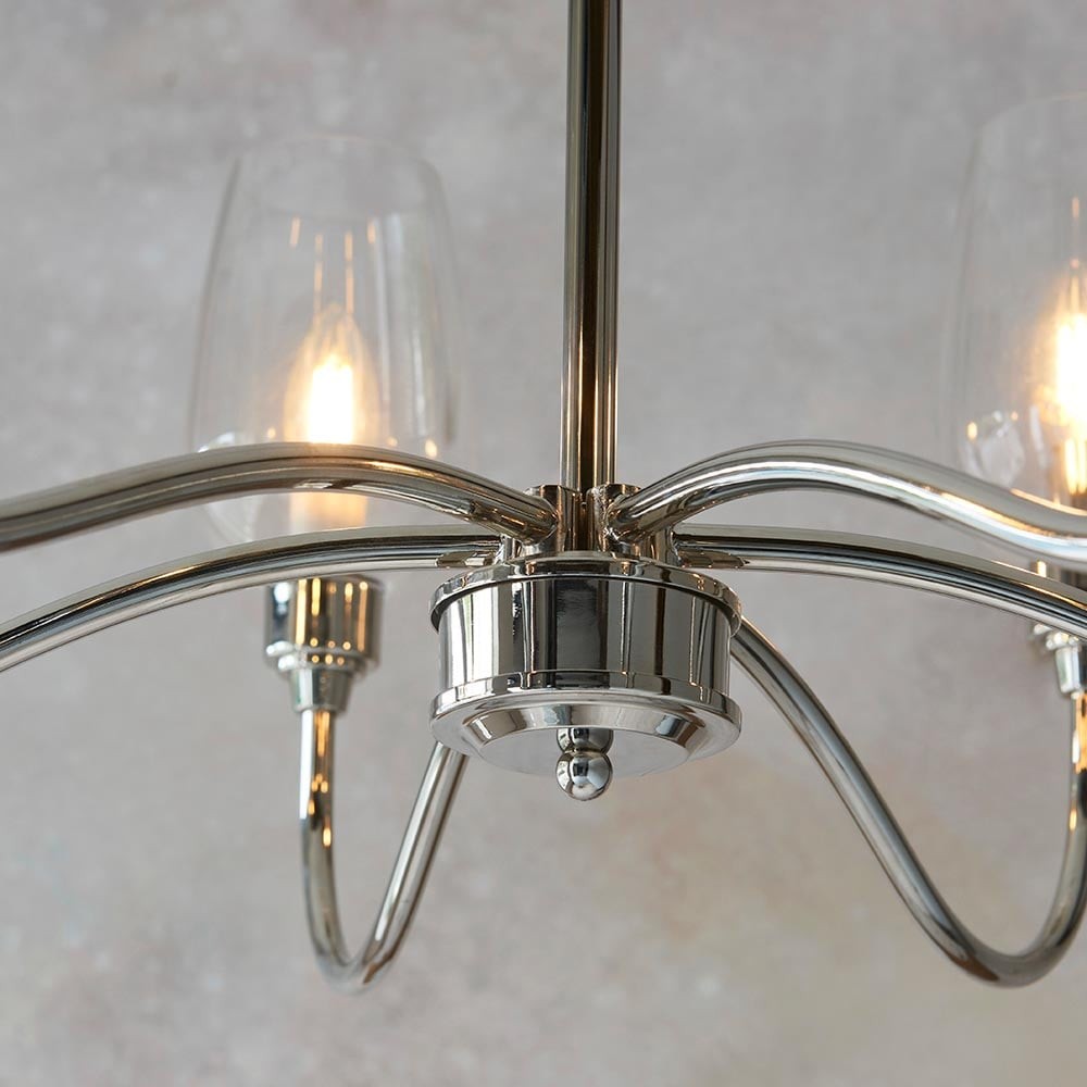 Clarione Art Deco 6-Light Linear Chandelier with Blown Glass Shades for Kitchen K1898
