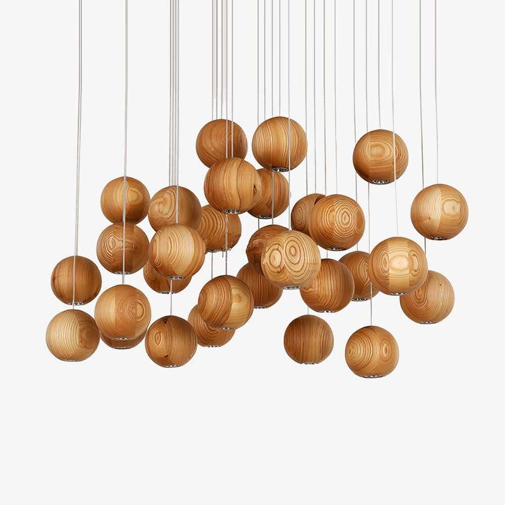 Wooden Orb Sphere Cluster Pendant Light K886