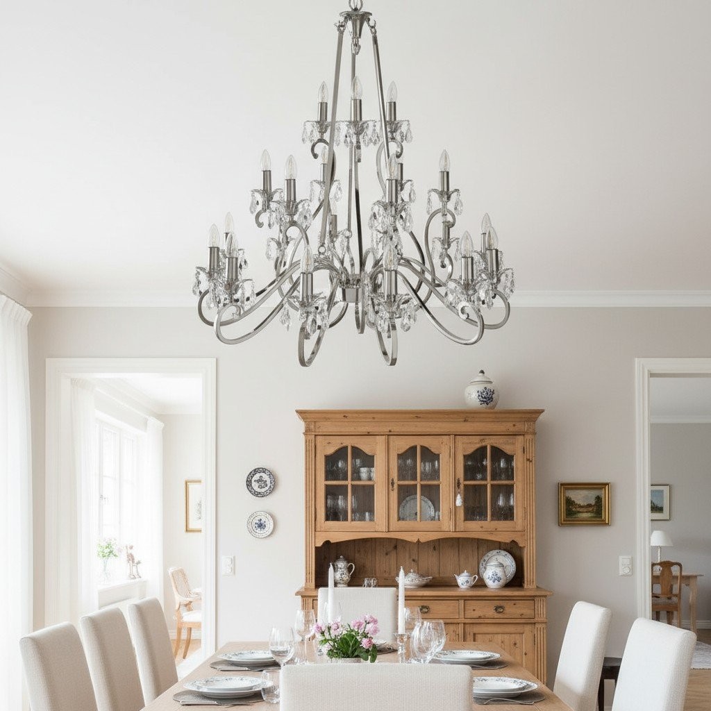 Talonis Crystal Chandelier - Traditional Candle-Style Brass and Nickel for Living Room and Dining Room K1930