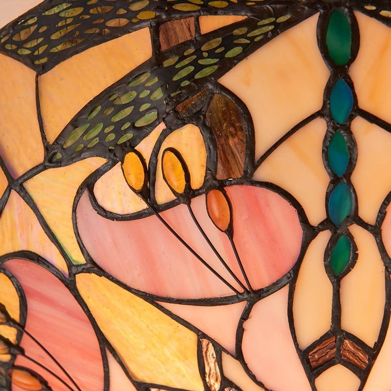 TF Ashton Tiffany Dragonfly Motif Tiffany Glass Flush Surface Mount - Transitional Style for Bedrooms and Lounge Spaces K2029