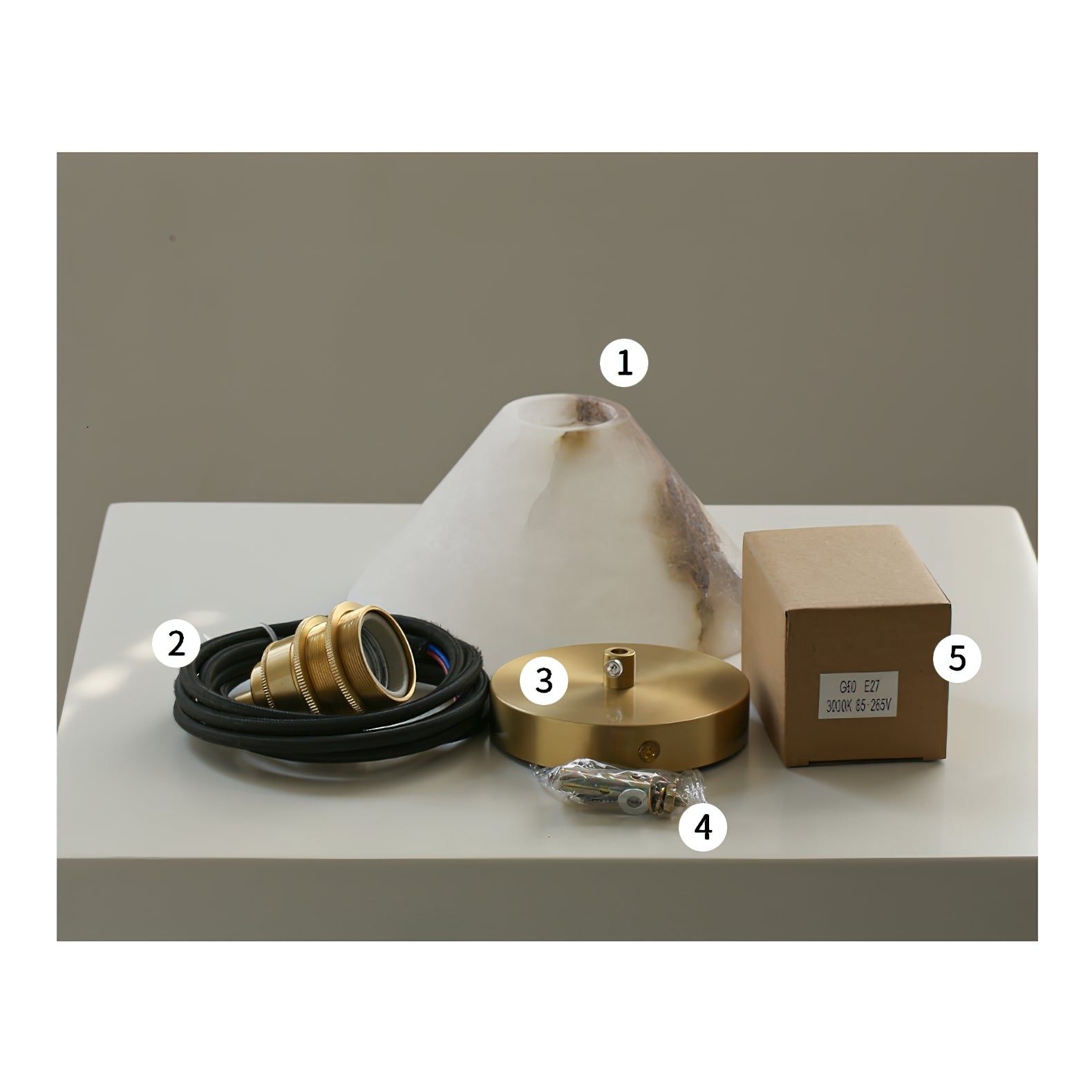 Conical Brass Alabaster Pendant Lamp D425