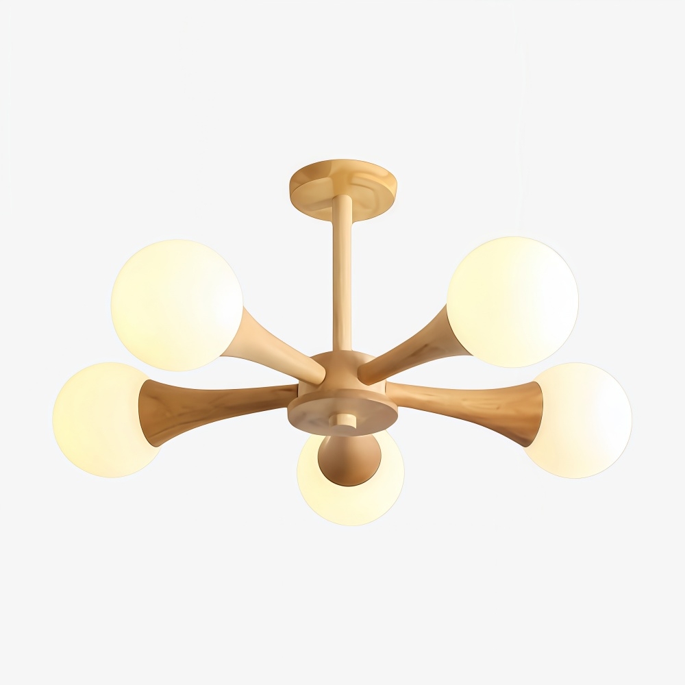 Novalune Multi-Light Glass Globe Chandelier with Wood Frame - Japanese Zen Style for Living Room K2325