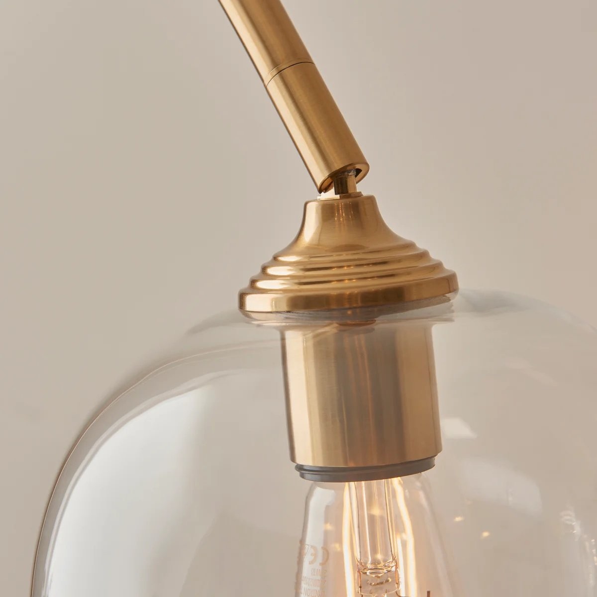 Brazara Adjustable Glass Shade Floor Lamp - Curved Metal Stem for Living Spaces K1864