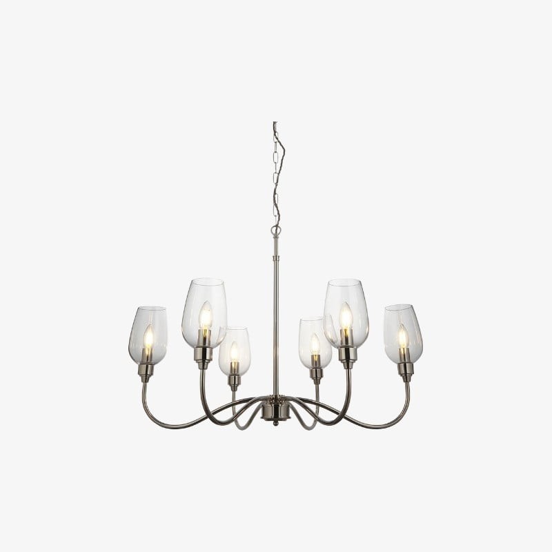 Clarione Art Deco 6-Light Linear Chandelier with Blown Glass Shades for Kitchen K1898