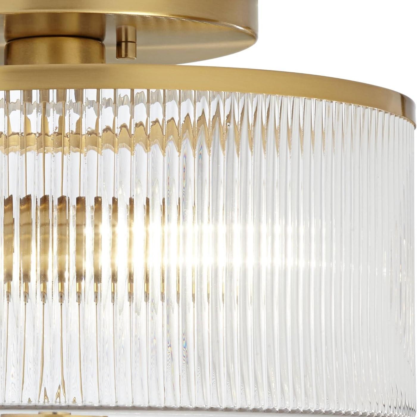 Drum Glass Ceiling Lamp - Modern Ribbed Glass Ceiling Light for Living Room K1601