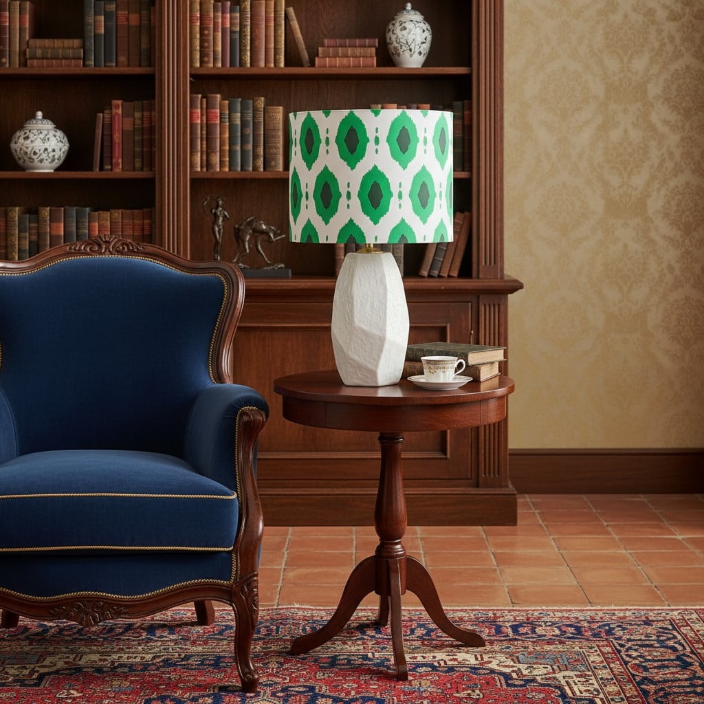 Arivane Ceramic Fabric Shade Table Lamp - Geometric Patterns Shade Table Light for Bedroom K2356