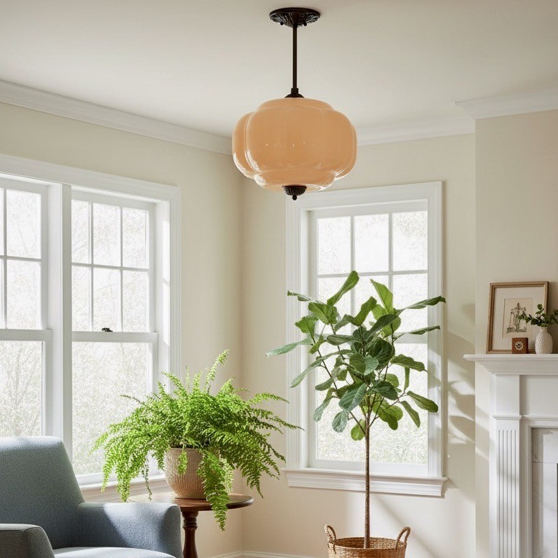 Eloise Vintage Pumpkin Glass Semi-Flush Mount Pendant Light K866
