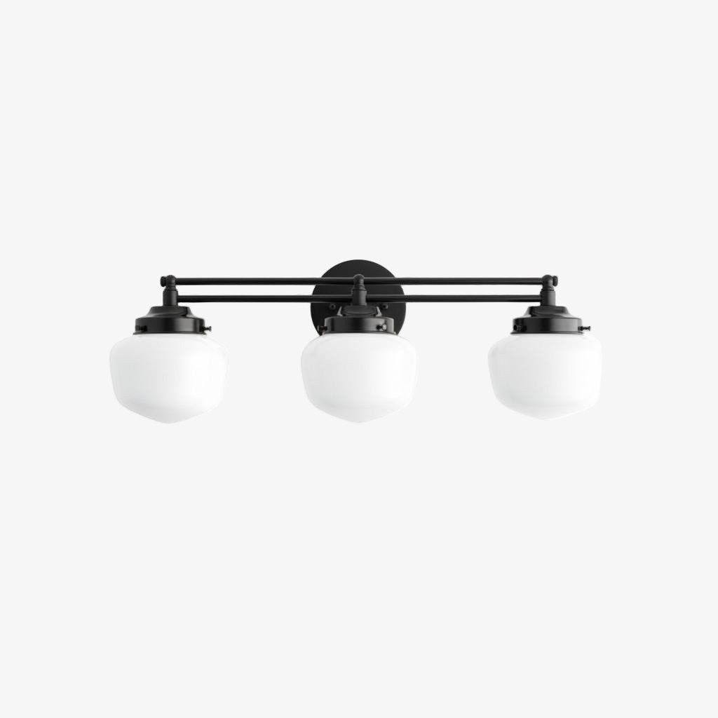 Opalume Glass Art Deco Vanity Light - Bathroom Wall Sconce with White Glass Shades K1431
