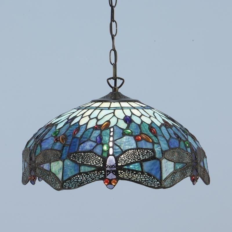 TF Dragonfly Tiffany Pendant Light - Art Nouveau Stained Glass Pendant for Living K1816