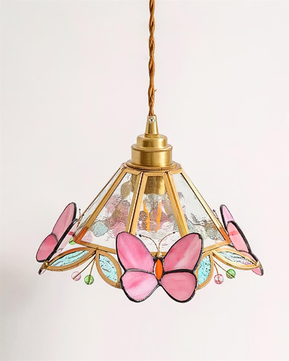 French Retro Glass Pink Butterfly Pendant Lamp K595