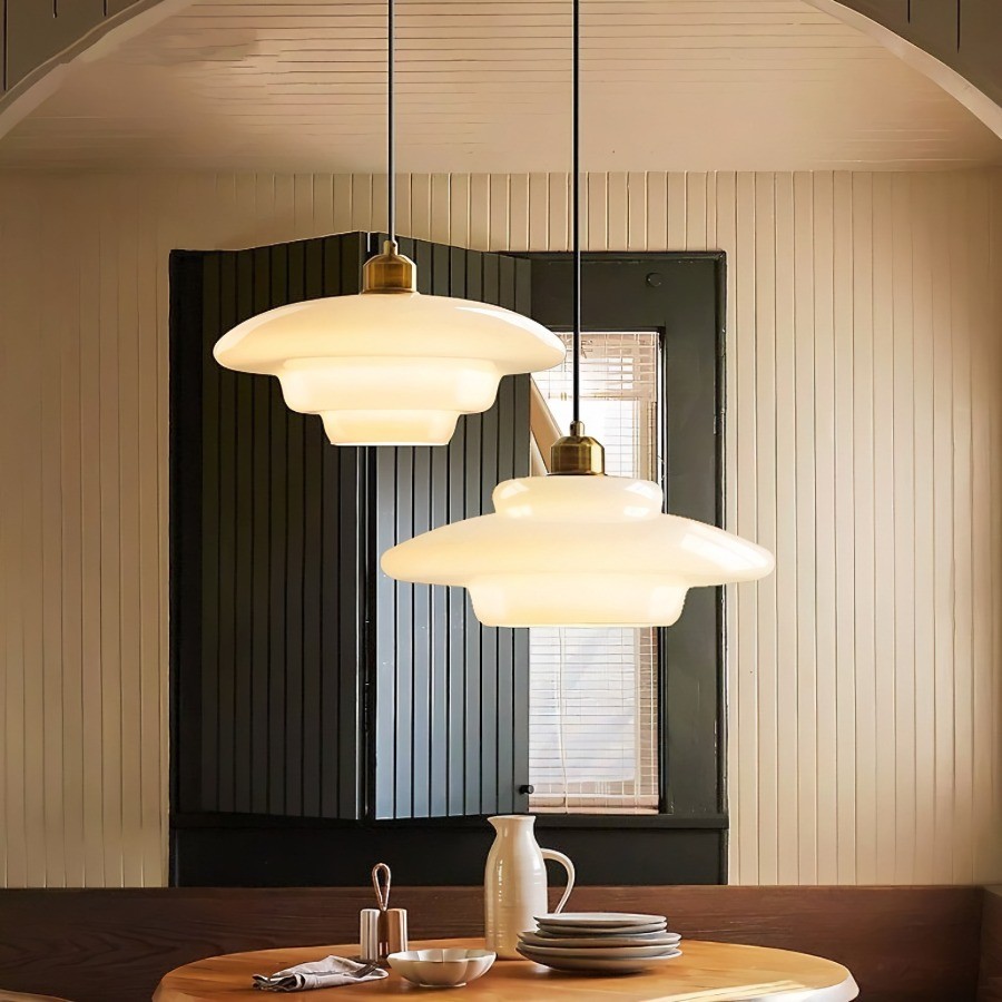 Retro Art Decor Milk Glass Pendant Light - Stylish Hanging Lamp for Dining Room K65