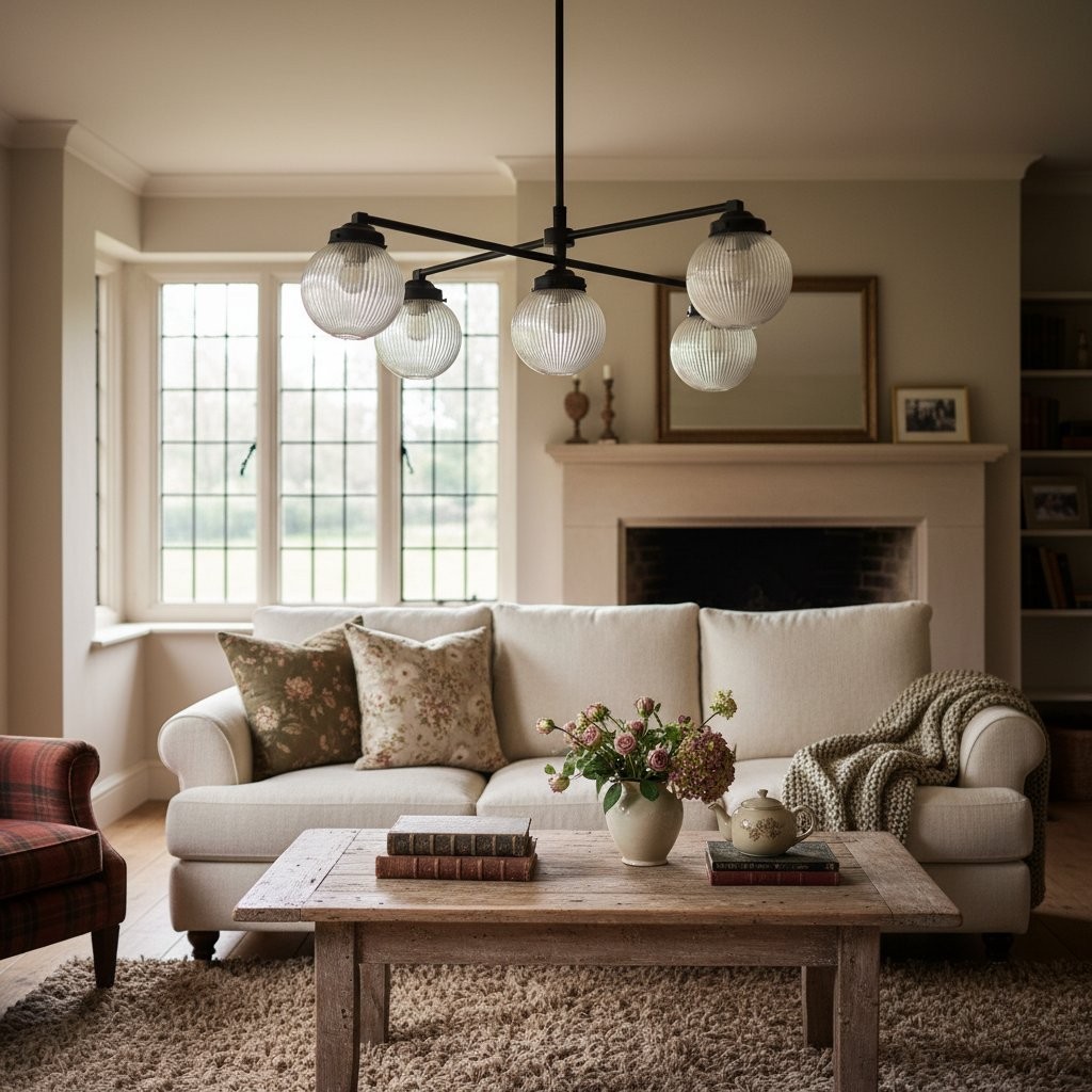 Glorica Glass Frosted Glass Globe Chandelier - Brass Modern Lighting for Living Room K1495
