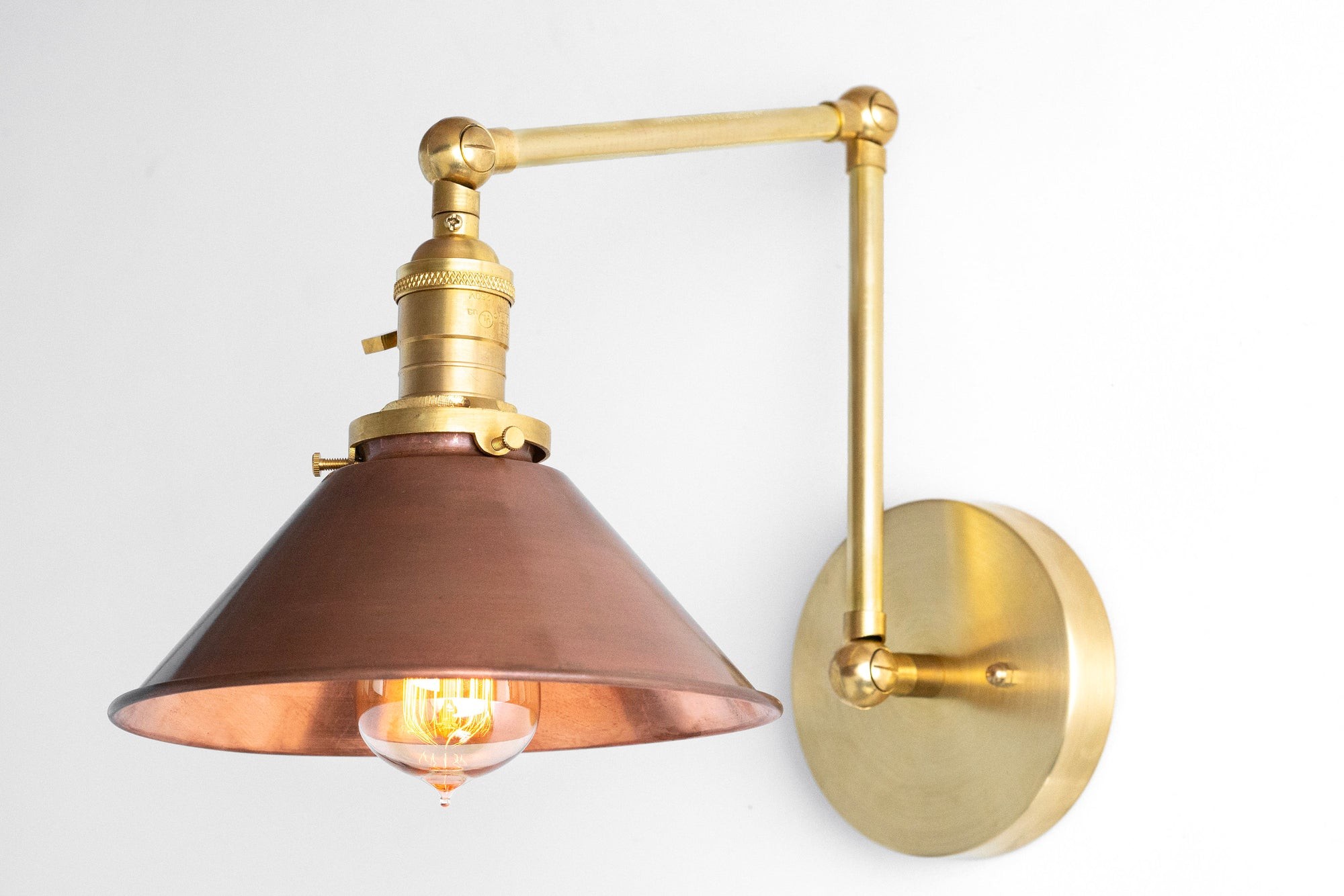Conique Metal Industrial Wall Sconce with Adjustable Arm - Vintage Copper Cone Shade for Task Lighting K1547