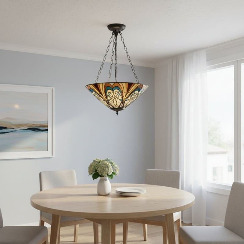 TF Hector Ceiling Light - Handcrafted Stained Glass Design Semi‑Flush or Pendant Fixture for Home K1990