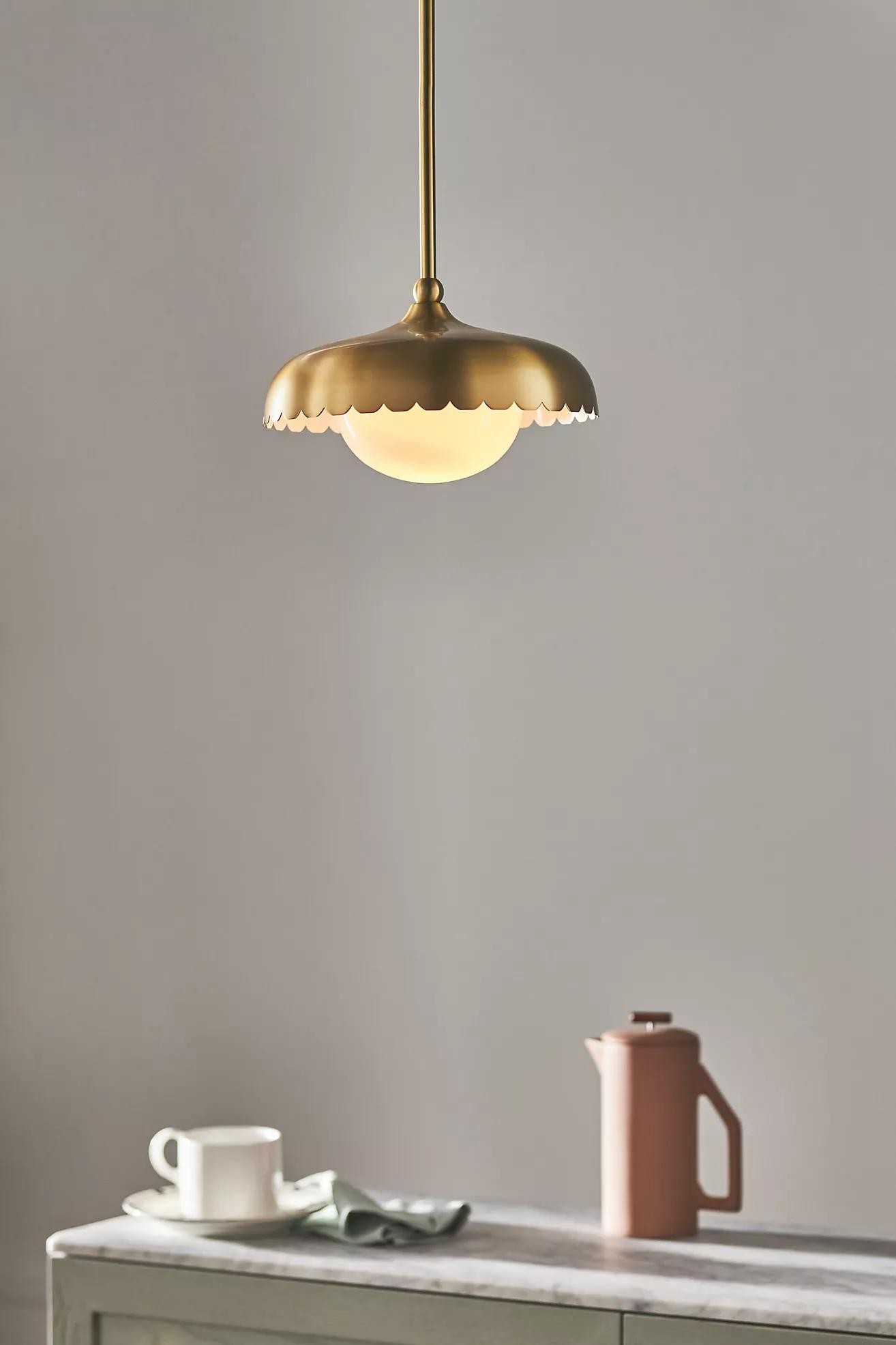Rayla Scallop Pendant Light – Brass Finish Retro Ceiling Lamp for Dining & Kitchen K1261