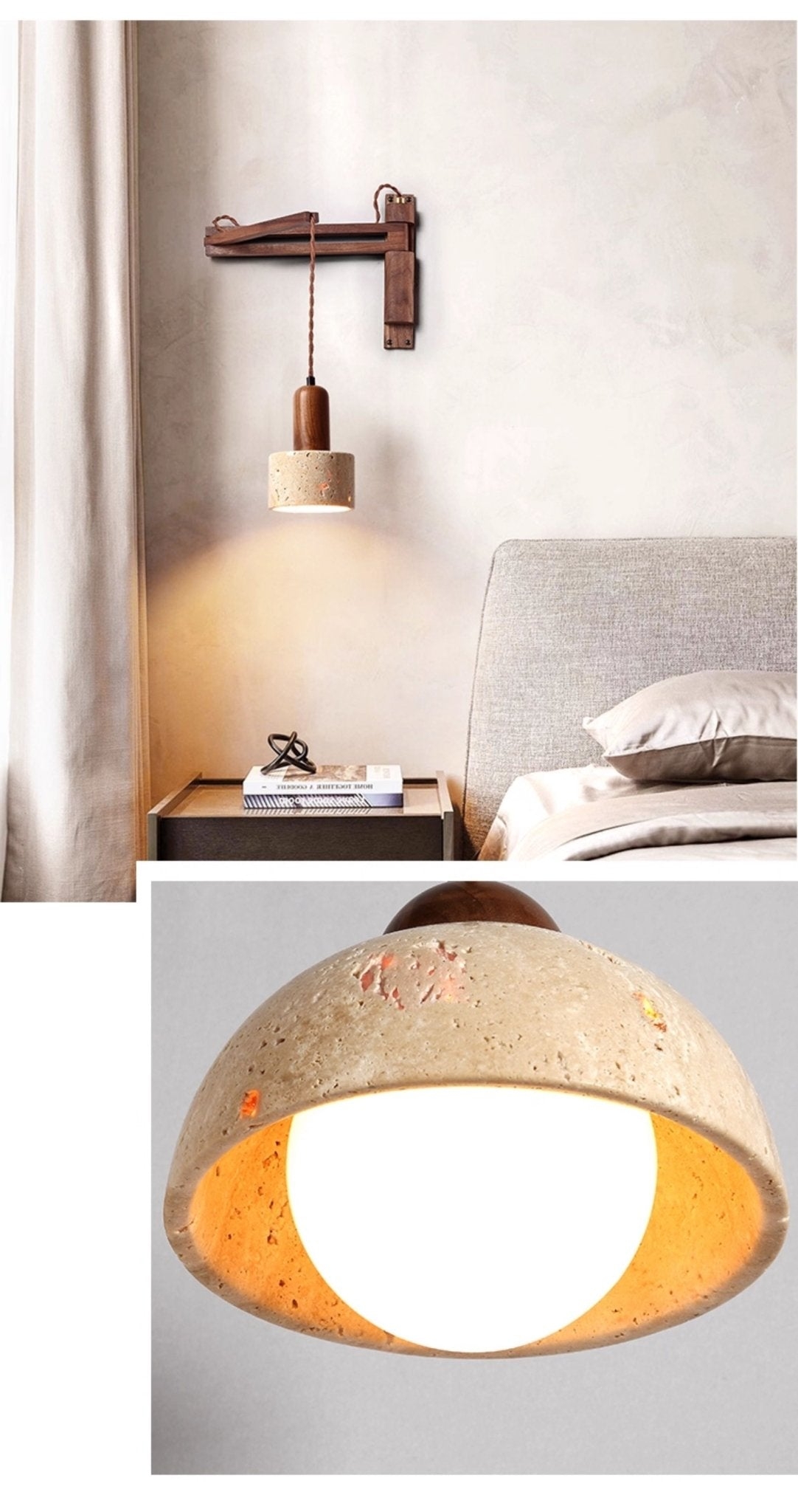 Adjustable Travertine Dome Wall Sconce D382